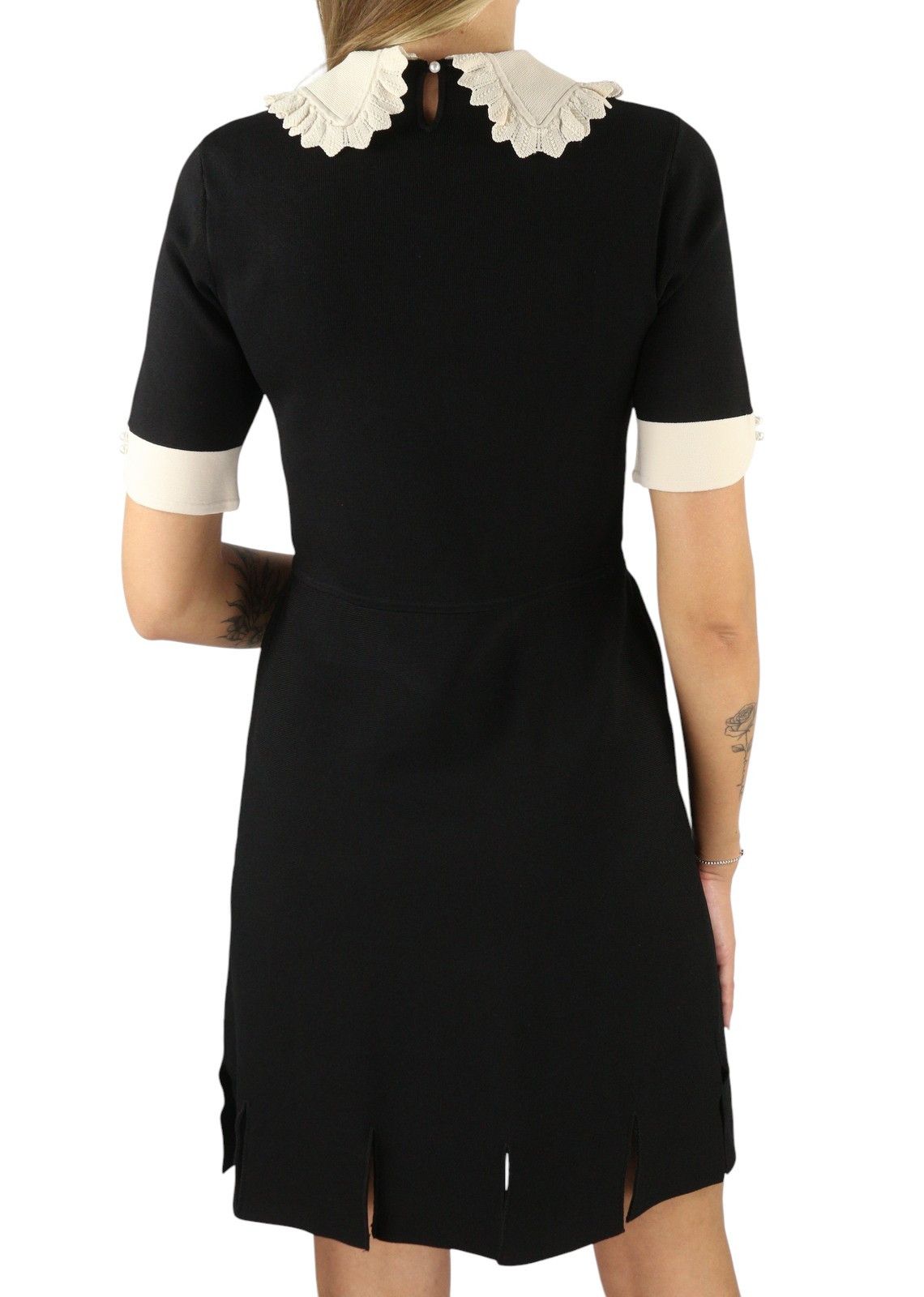Sandro CALINE 40 L Black Contrast Trim Flare Short Sleeve 88494 Size L / US 10 / IT 46 - 2 Thumbnail