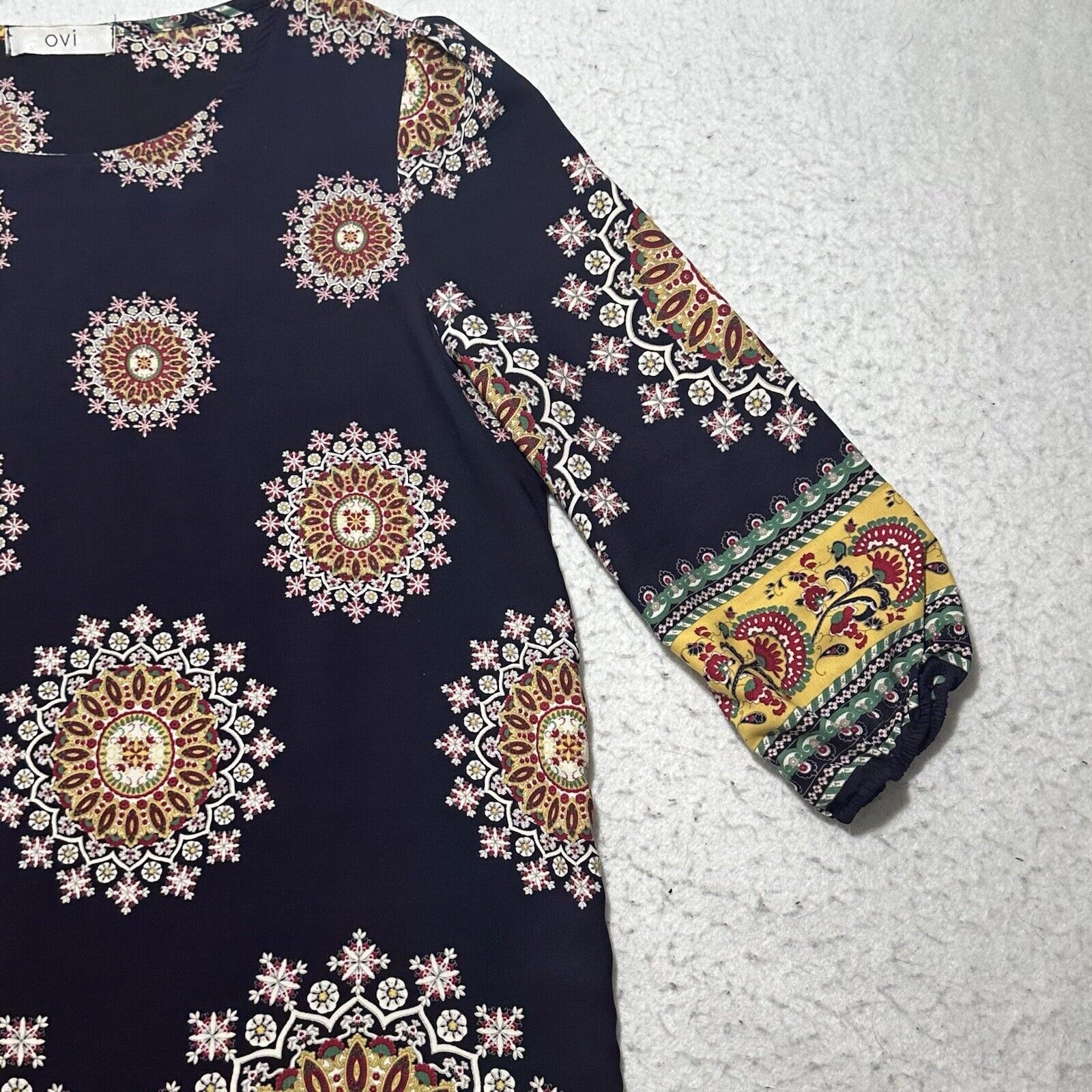 Other OVI Medium Boho Blue Yellow Batik Print Tunic Dress Size M / US 6-8 / IT 42-44 - 4 Thumbnail