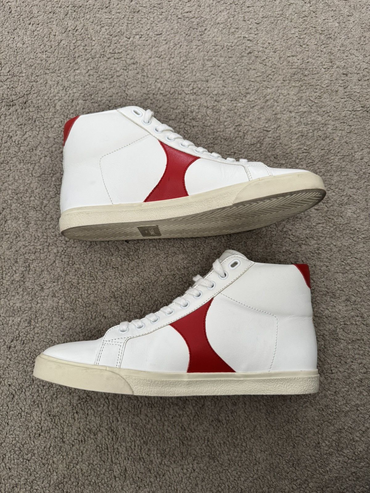 Celine Celine TR 01 Triomphe White & Red Mid Top Sneakers Size US 7 / EU 40 - 8 Thumbnail