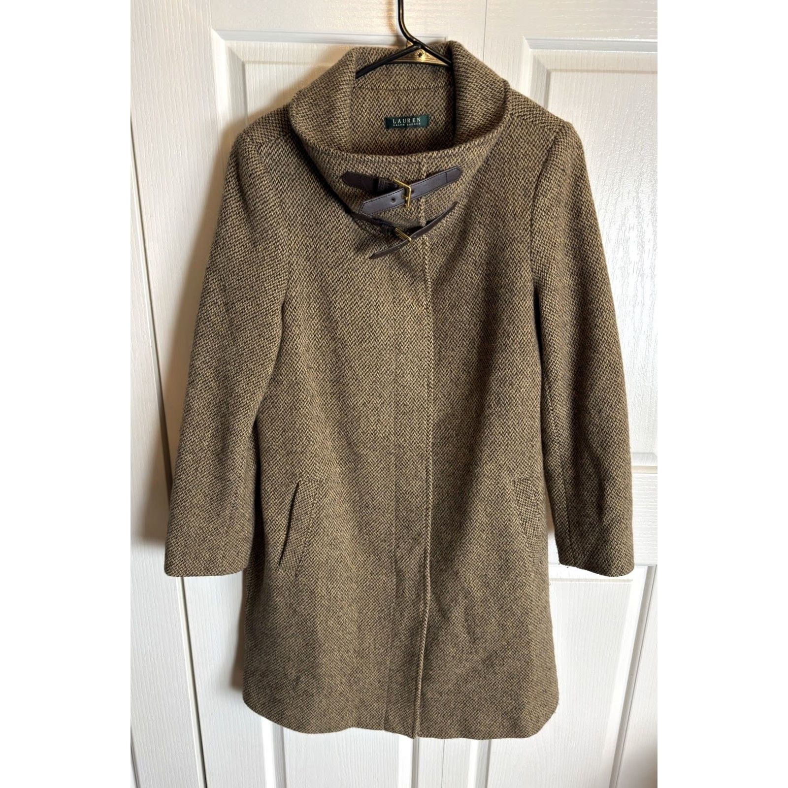 Ralph Lauren Lauren Ralph Lauren Women’s Tweed Wool Brown Coat High Neck Buckle Jacket Sz 14 Size XL / US 12-14 / IT 48-50 - 2 Thumbnail