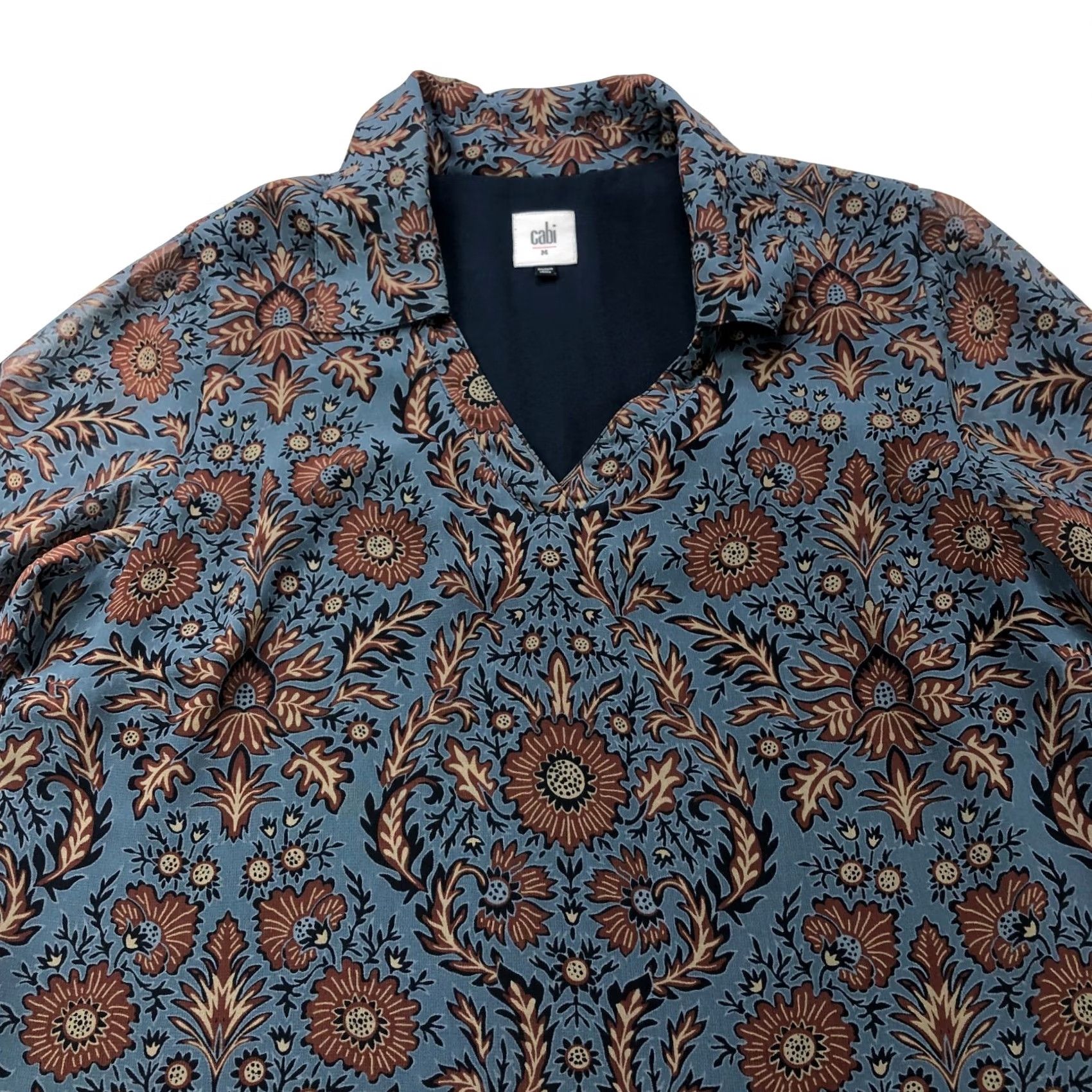 Vintage Cabi Dress Medium Provincial Tunic Shirt All Over Print Blue Brown MINT 3295 Size M / US 6-8 / IT 42-44 - 3 Thumbnail