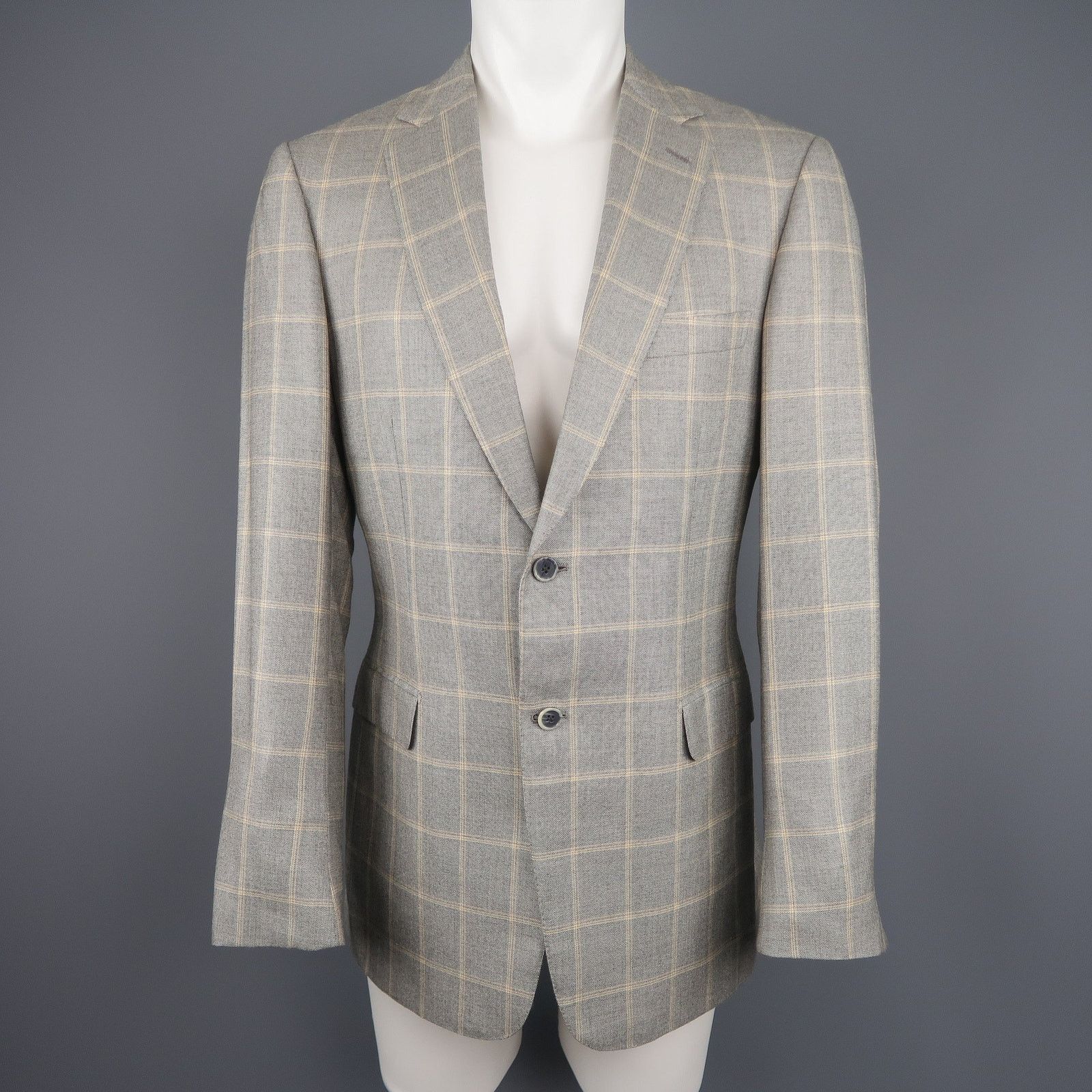 Brioni US 40/IT 50Gray Window Pane Wool & Silk Blazer / Sport Coat Size 40R - 1 Thumbnail