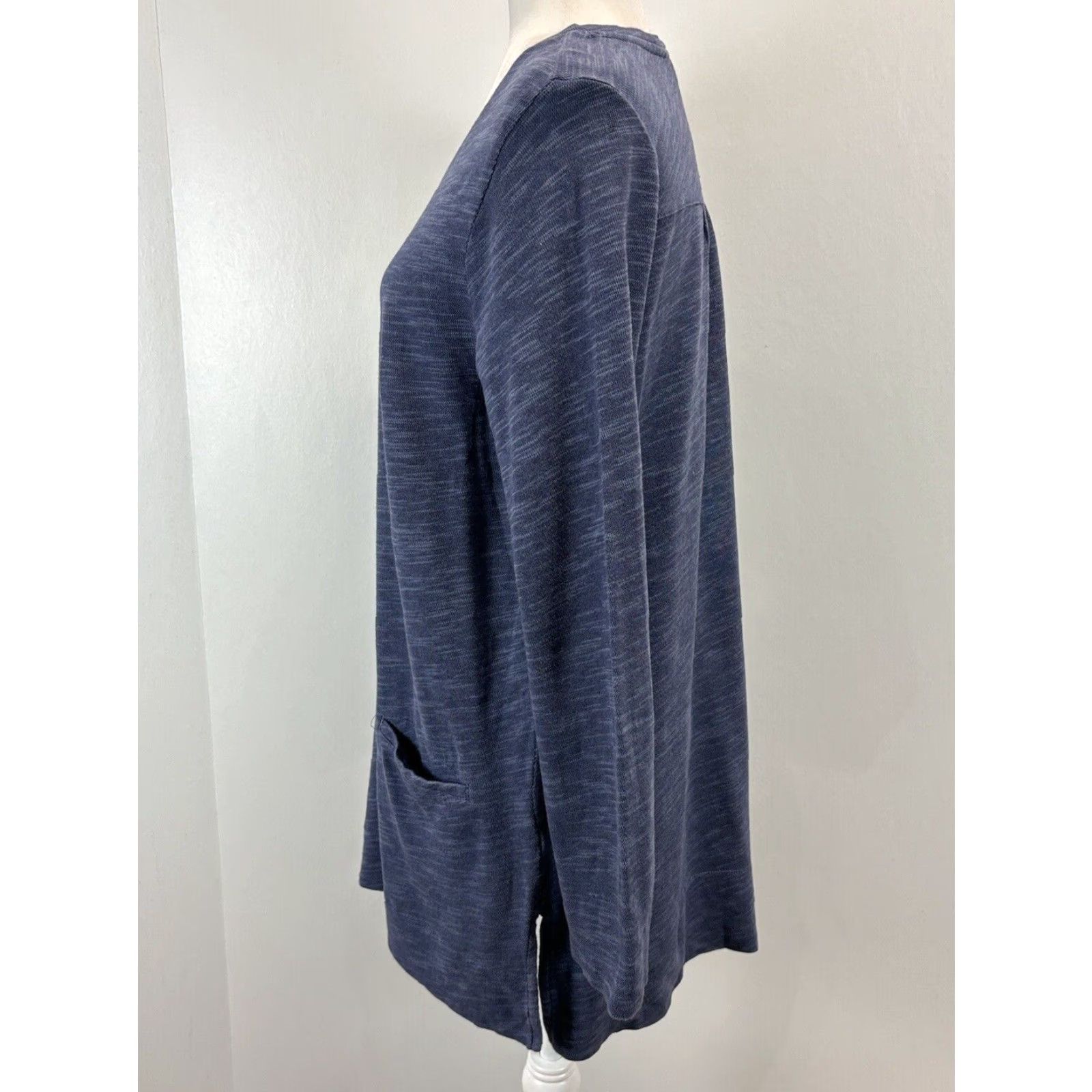J. Jill J. Jill Women's Blue Long Sleeve Tunic Shirt Medium Heatgered Side Slits Casual Cotton Size M / US 6-8 / IT 42-44 - 2 Thumbnail