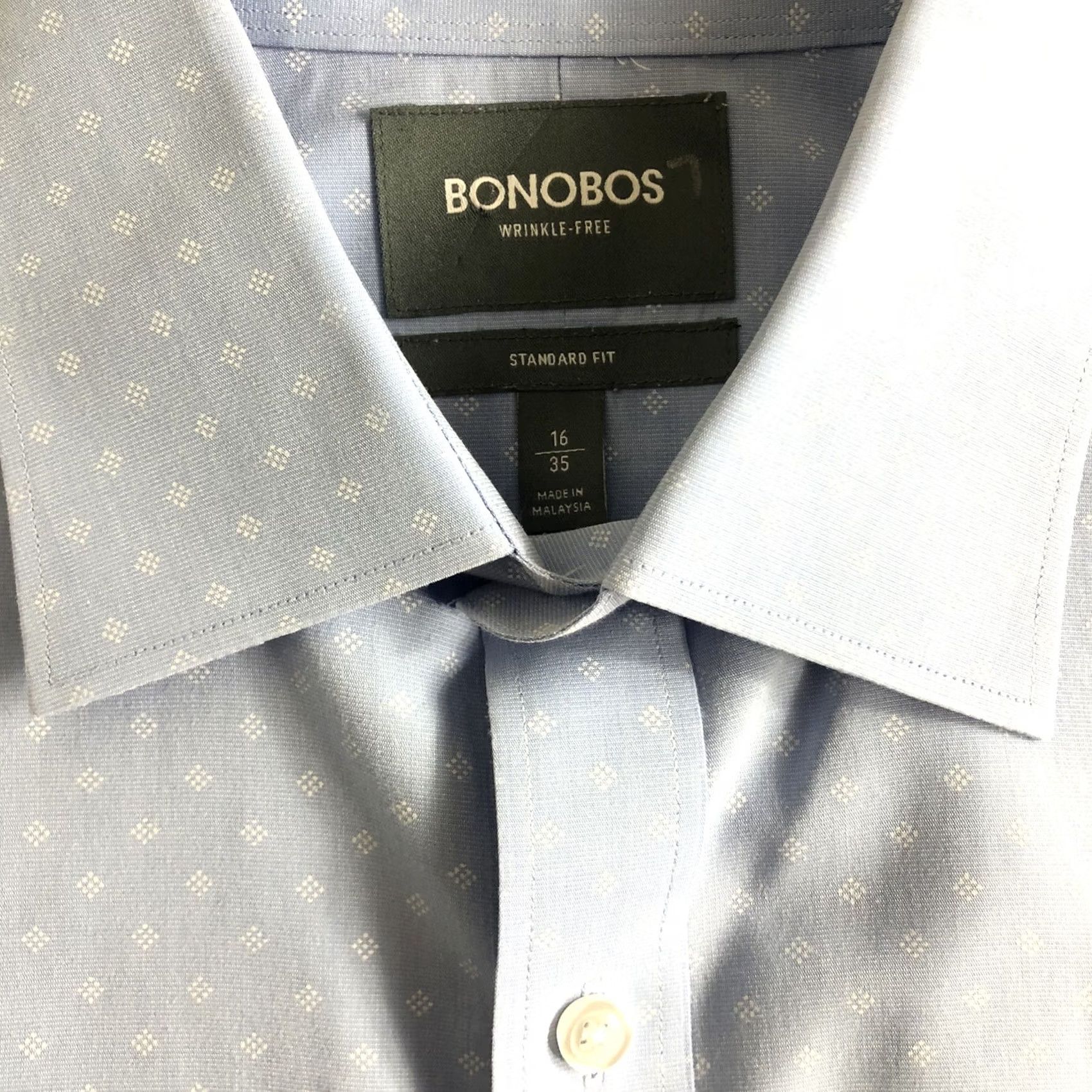 Bonobos Bonobos Shirt Standard Fit Wrinkle Free Blue 16-35 Button-Up L/S Mens Regular Size 16-35 Blue Size 42R - 3 Thumbnail