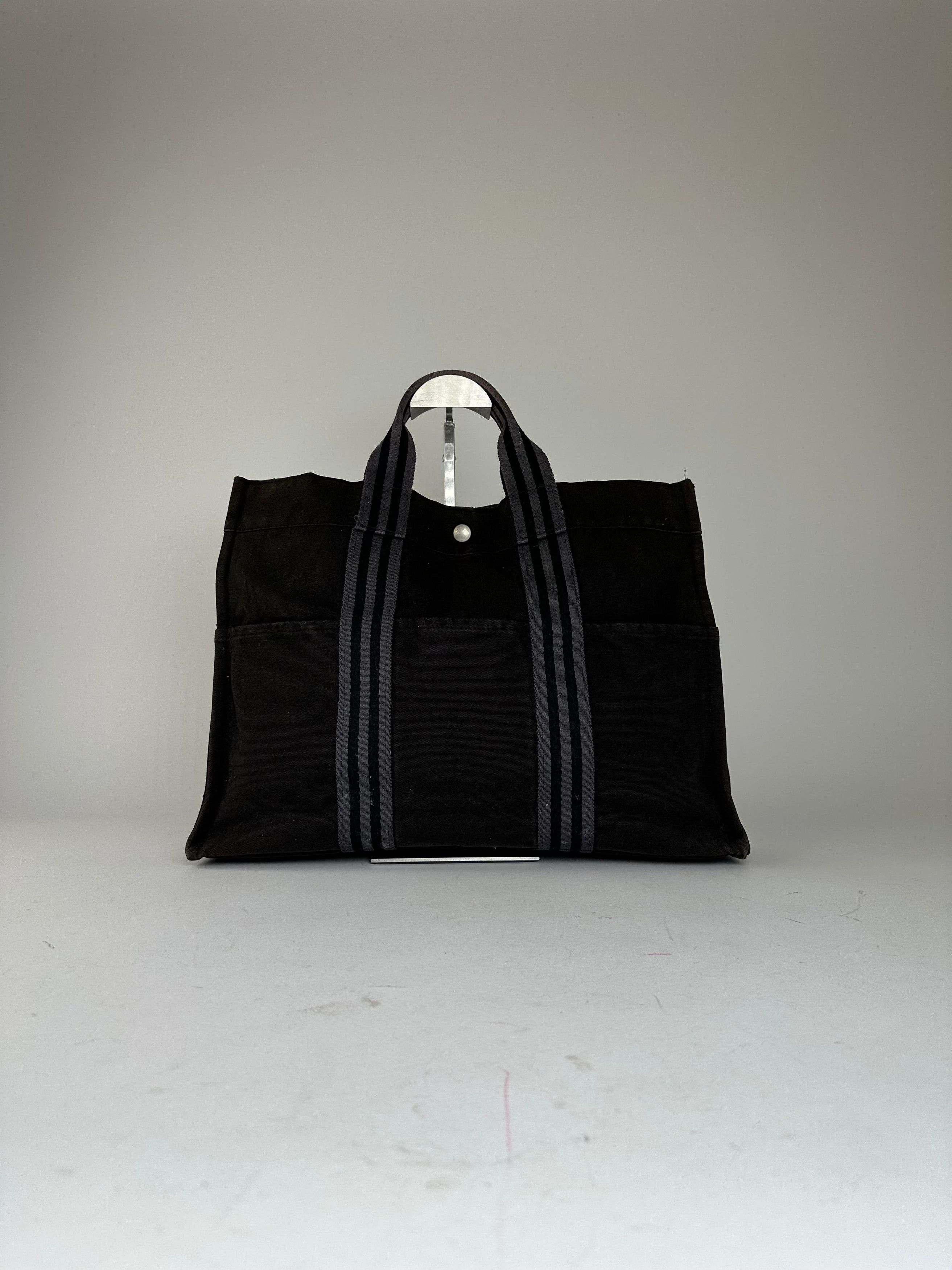 Other Vintage Hermes Fourre Tout Canvas Tote Bag Black Grey Size ONE SIZE - 1 Thumbnail