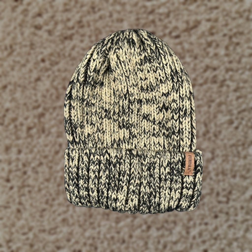 Vintage Furtalk Beanie Hat Adult One Size Beige Black Knit Acrylic Polyester Lined Cuffed Logo Ski Knit Size ONE SIZE - 1 Thumbnail