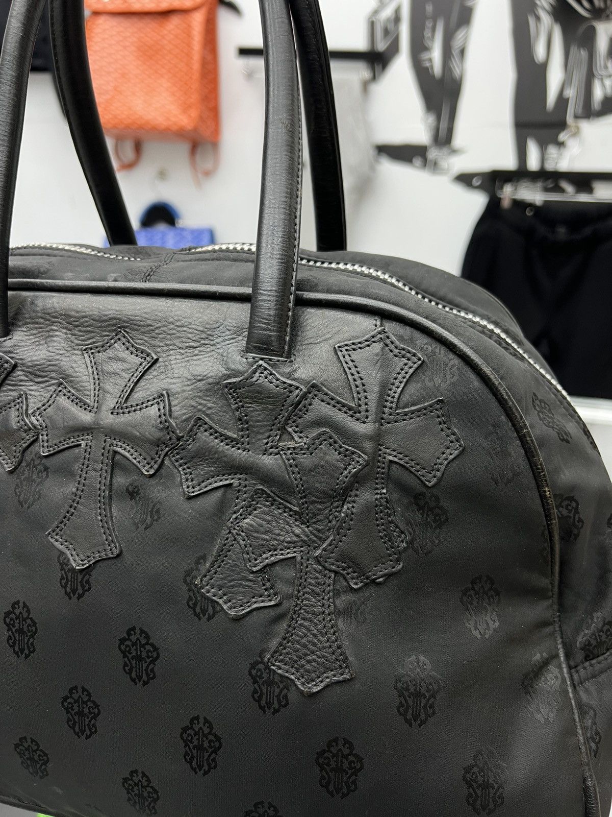 Chrome Hearts CHROME HEARTS LEATHER CROSS PATCH NYLON DAGGER PRINT GYM BAG Size ONE SIZE - 4 Thumbnail
