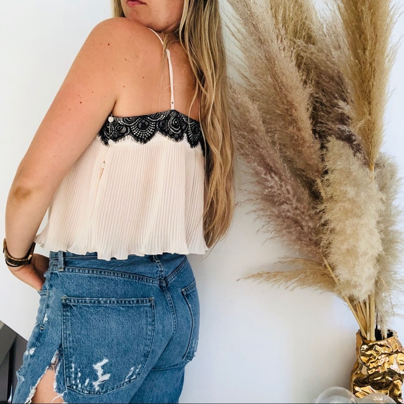 Free People NEW FREE PEOPLE Cream Lace Tank Top Cami Lingerie Blouse Size L / US 10 / IT 46 - 3 Thumbnail
