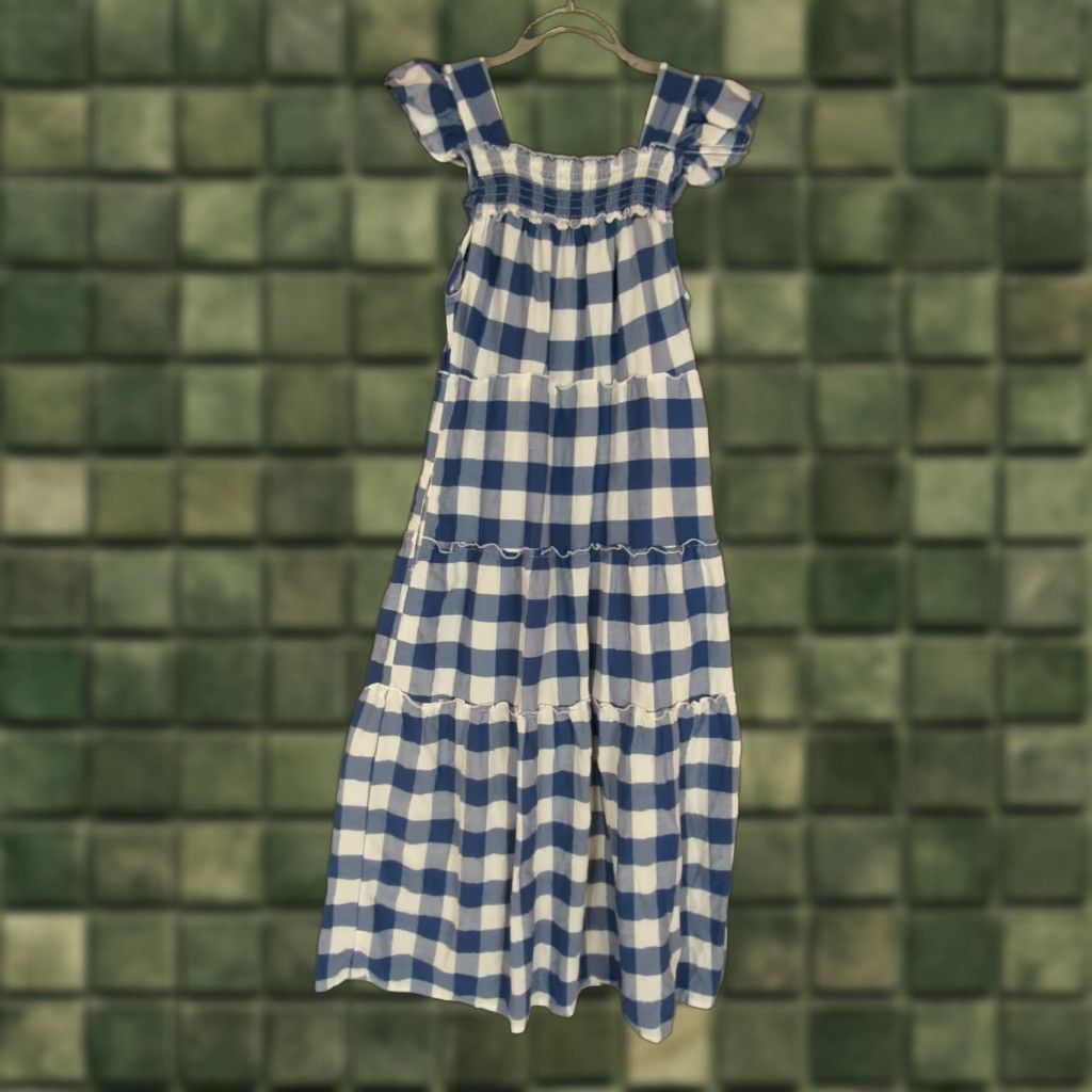 Old Navy Old Navy Midi Dress XS Blue White Check Smocked Gingham Cottagecore, Pockets, Lightweight, Sleeveless, Square Neck, Everyday Casual Women's Dress Size XS / US 0-2 / IT 36-38 - 1 Thumbnail