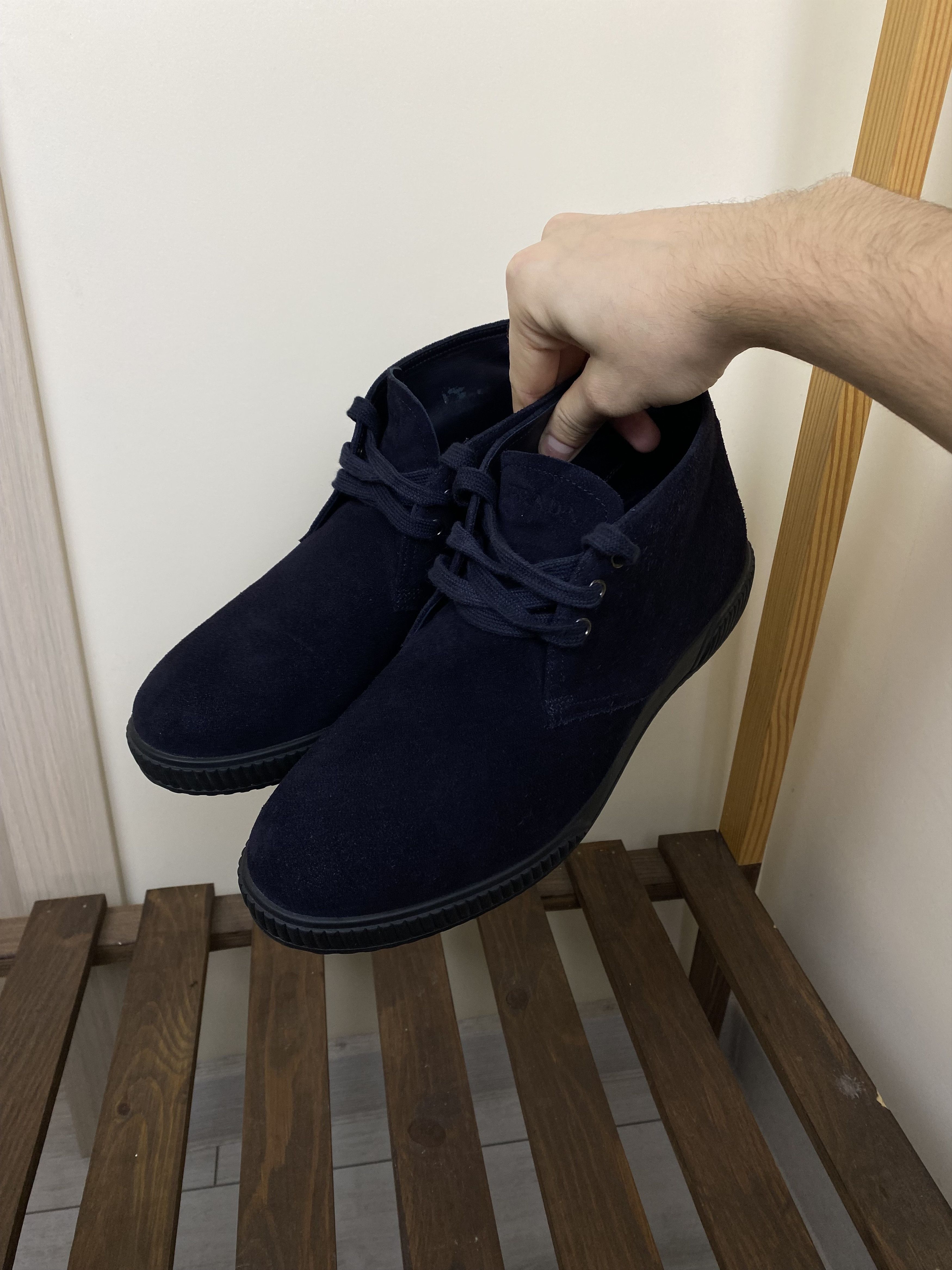 Vintage Prada navy blue leather suede boots shoes 4T 2754