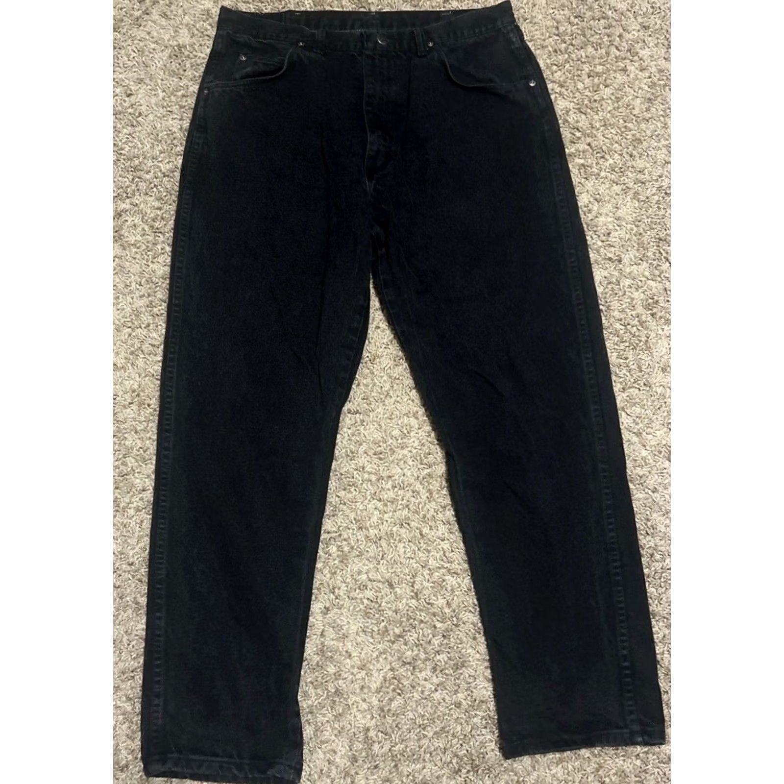 Wrangler VINTAGE Wrangler Jeans Denim Black 34x30 Regular 5-Pocket Cotton Classic Cowboy Mens Belts Loops USA Size US 34 / EU 50 - 2 Thumbnail