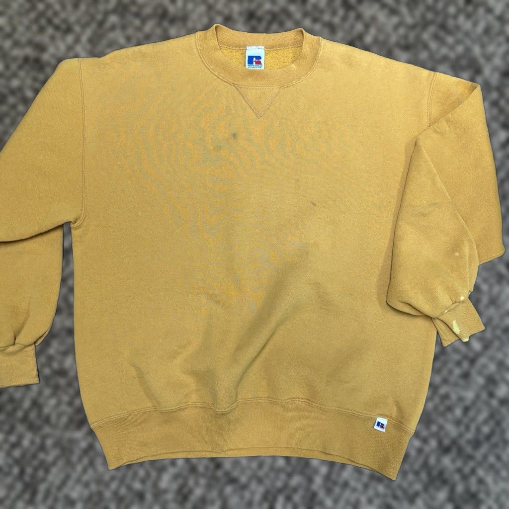 Russell Athletic VINTAGE Russell Athletic Sweatshirt Mens Large Mustard Yellow Crewneck USA Blank 90s Grunge Skater Size US L / EU 52-54 / 3 - 1 Thumbnail