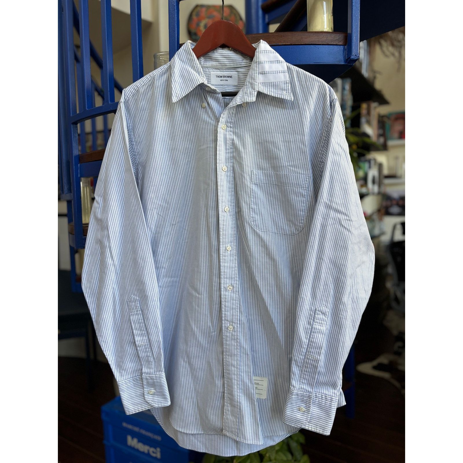 Thom Browne Thom Browne Blue Pinstripe LS Button Down – Size 5 XXL Size US XXL / EU 58 / 5 - 1 Thumbnail