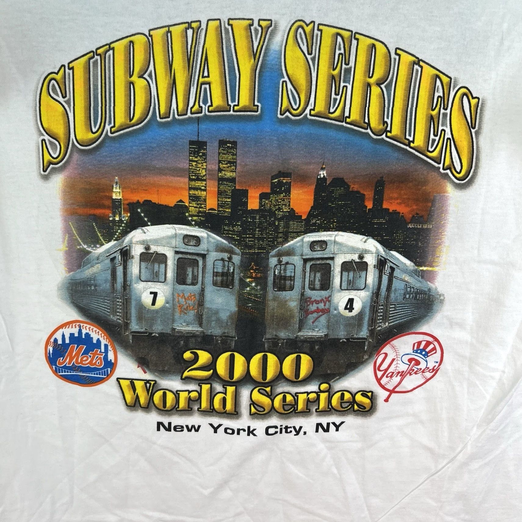 MLB VINTAGE 2000 MLB Subway Series Mets Yankees T-Shirt Mens XL White Double-Sided Graphic Print Sports Size US XL / EU 56 / 4 - 3 Thumbnail