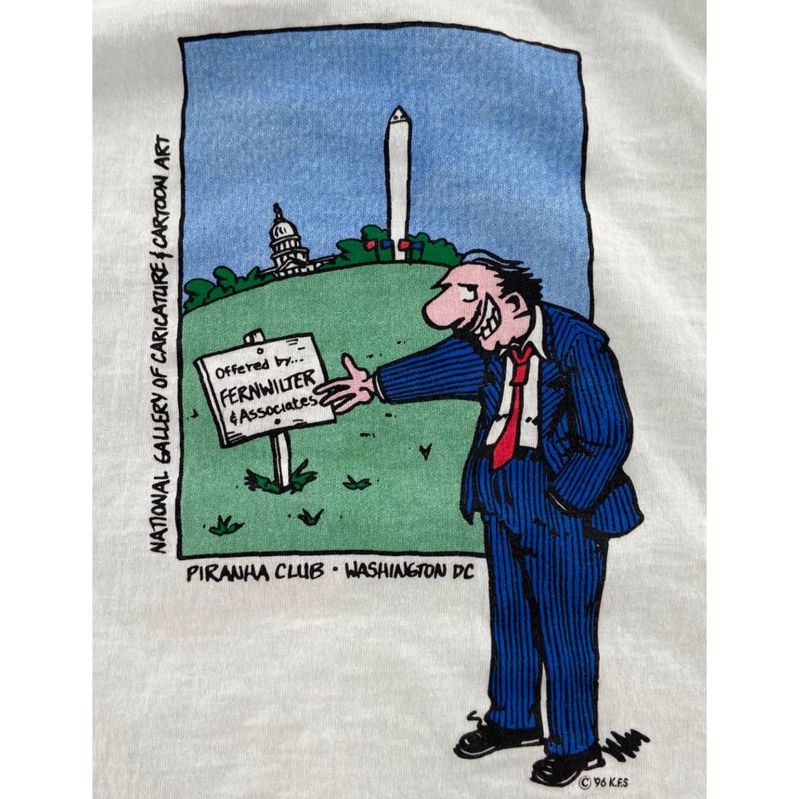 Fruit Of The Loom VINTAGE 90s Fruit of the Loom Cartoon Political T-Shirt Adult Large White Tint Short Sleeve Graphic Tee Unisex Size US L / EU 52-54 / 3 - 4 Thumbnail