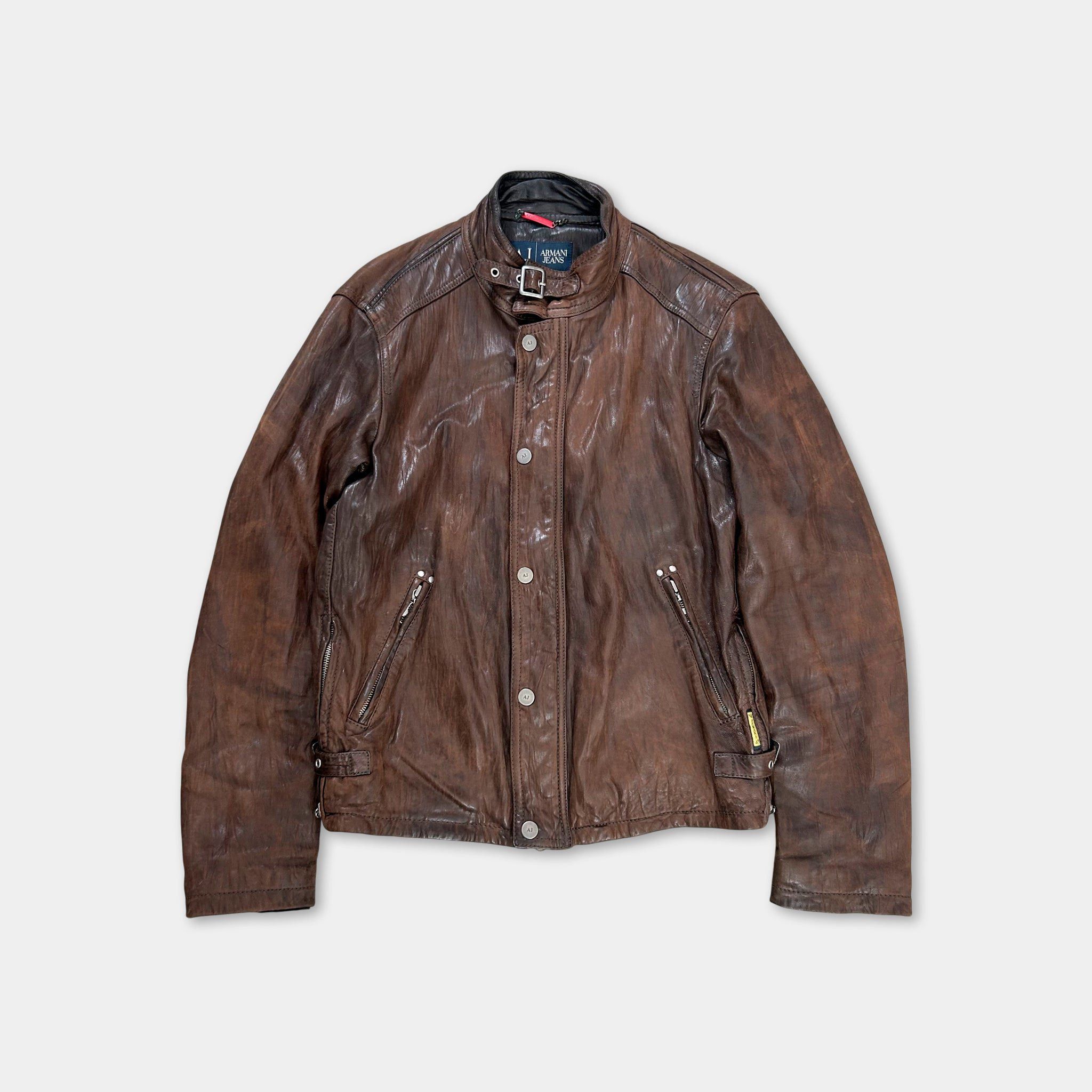 Armani Armani Jeans Brown Aged Leather Jacket Size US M / EU 48-50 / 2 - 1 Thumbnail