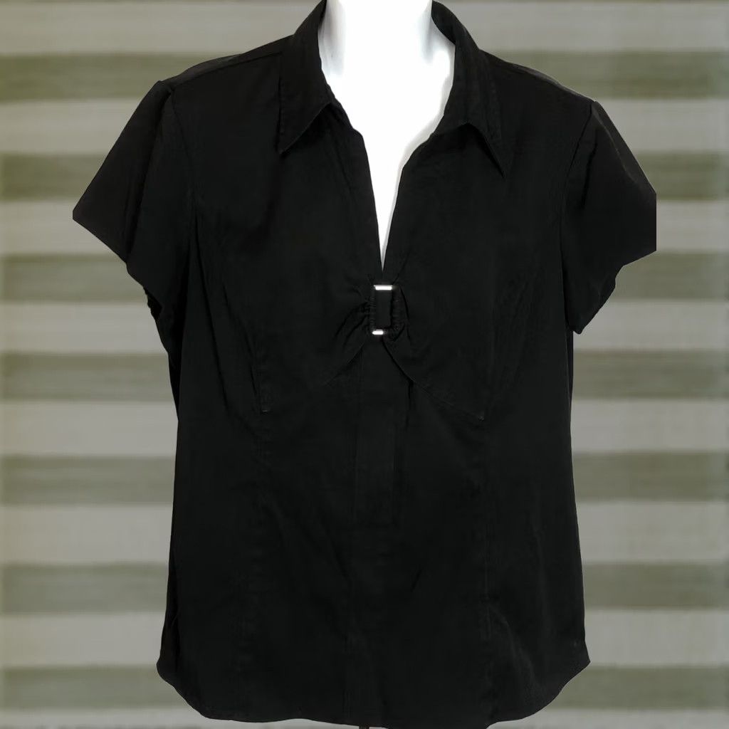 Style & Co Style Co top 14 Blk short sleeve buckle empire button up collar capsule modest Size XL / US 12-14 / IT 48-50 - 1 Thumbnail