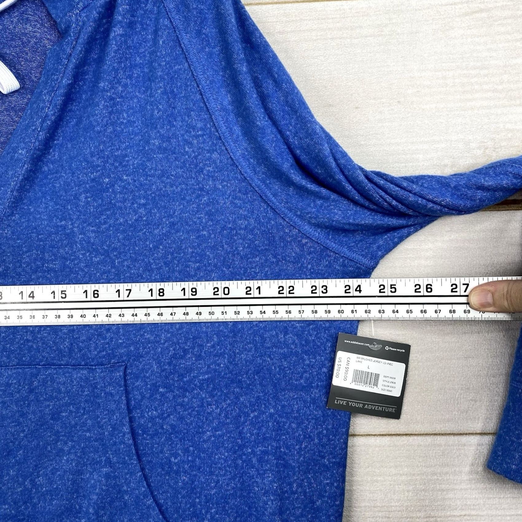 Eddie Bauer Eddie Bauer Womens Hoodie Sweatshirt L Blue Brushed Jersey Knit V Neck NWT Size L / US 10 / IT 46 - 8 Thumbnail