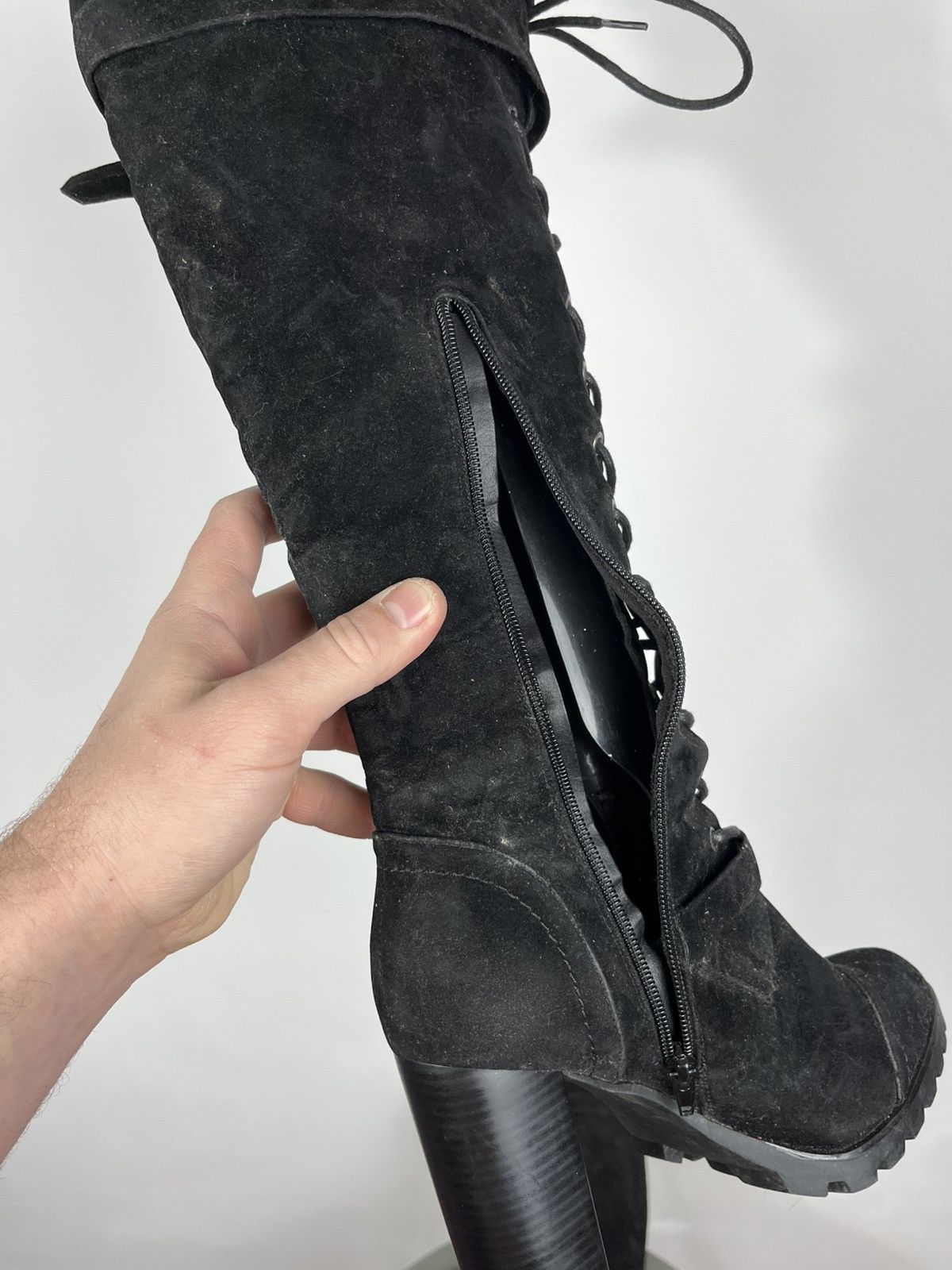 Other Black Suede Knee High Lace Up Platform Heeled Boots US 9 Size US 9 / IT 39 - 14 Thumbnail