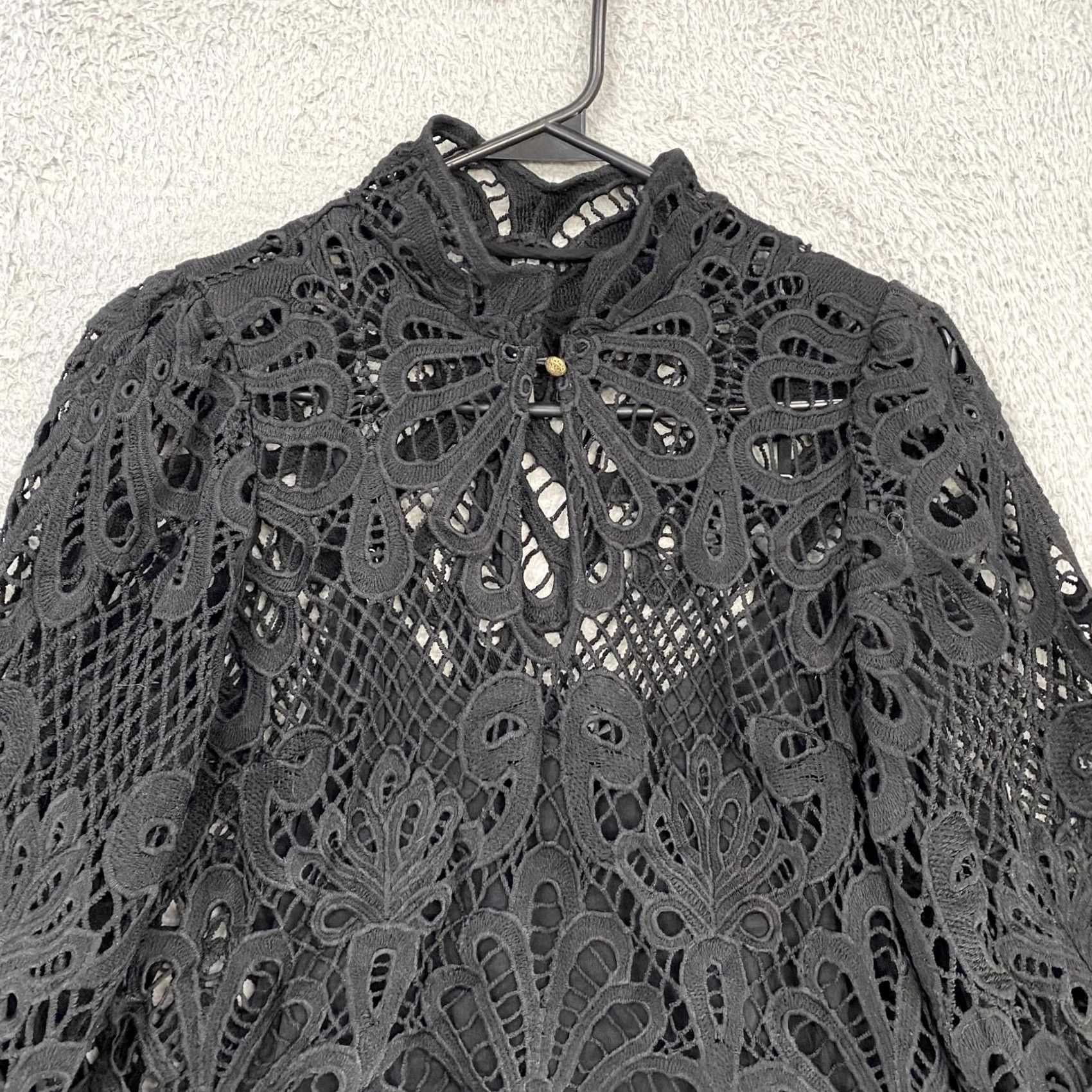 Anthropologie Anthropologie Blouse Womens XS Black Lace Crochet Eyelet High Neck Balloon Sleeve Victorian Boho Romantic Dark Victorian Top Shirt Size XS / US 0-2 / IT 36-38 - 2 Thumbnail