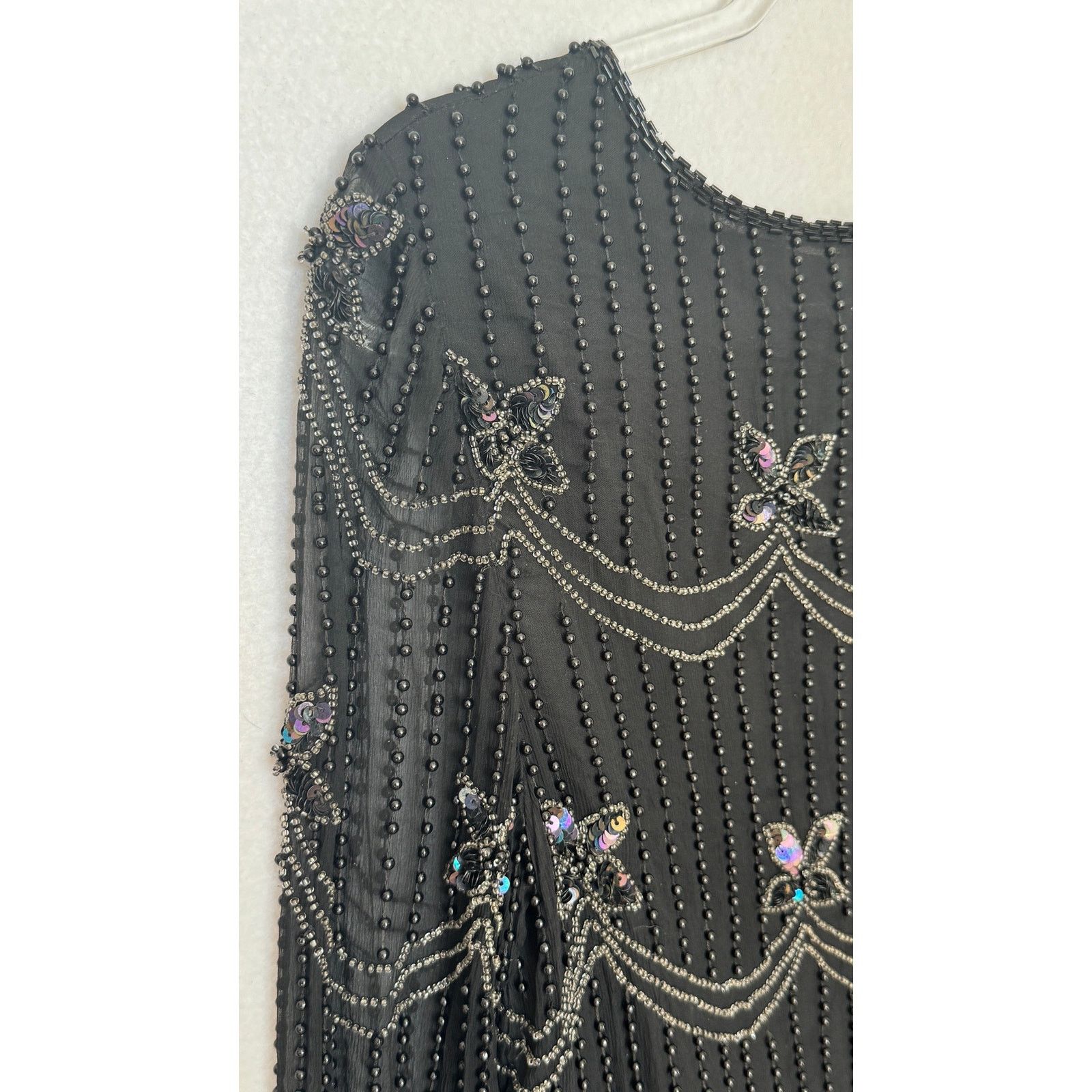 Vintage 1990s Papell Boutique Silk Beaded Sequin Top Black S/M Size S / US 4 / IT 40 - 21 Thumbnail