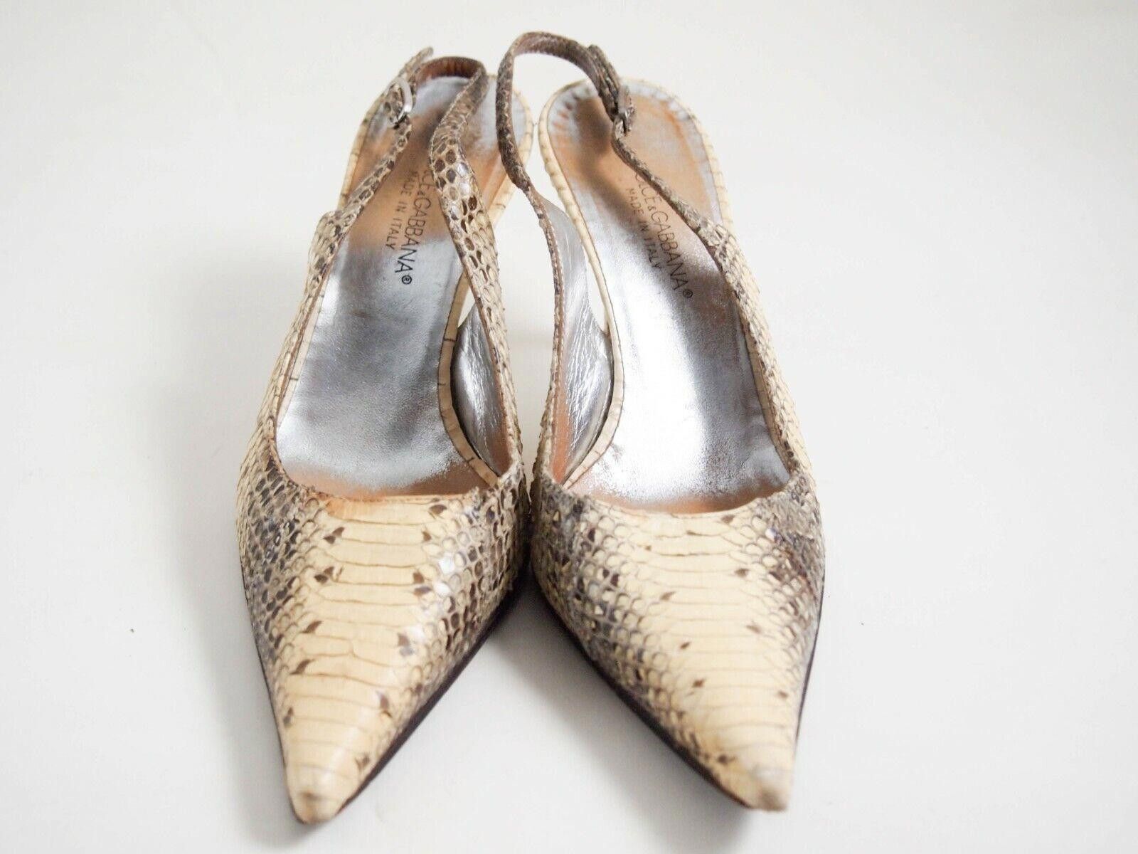 Designer Dolce Gabbana Slingback Heels Sandals Python US 5 EU 35 $920 Size US 5 / IT 35 - 3 Thumbnail