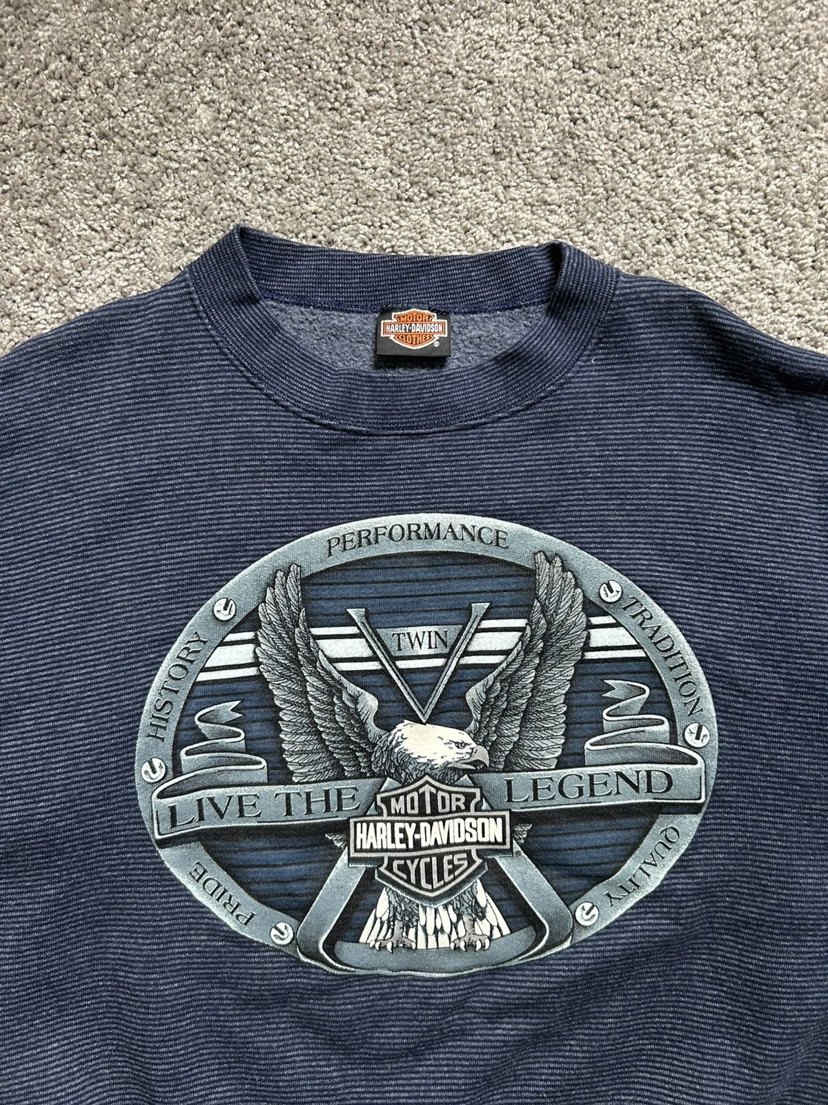 Vintage Vintage 90s Harley Eagle Live the Legend Striped Crewneck Size US XL / EU 56 / 4 - 3 Thumbnail