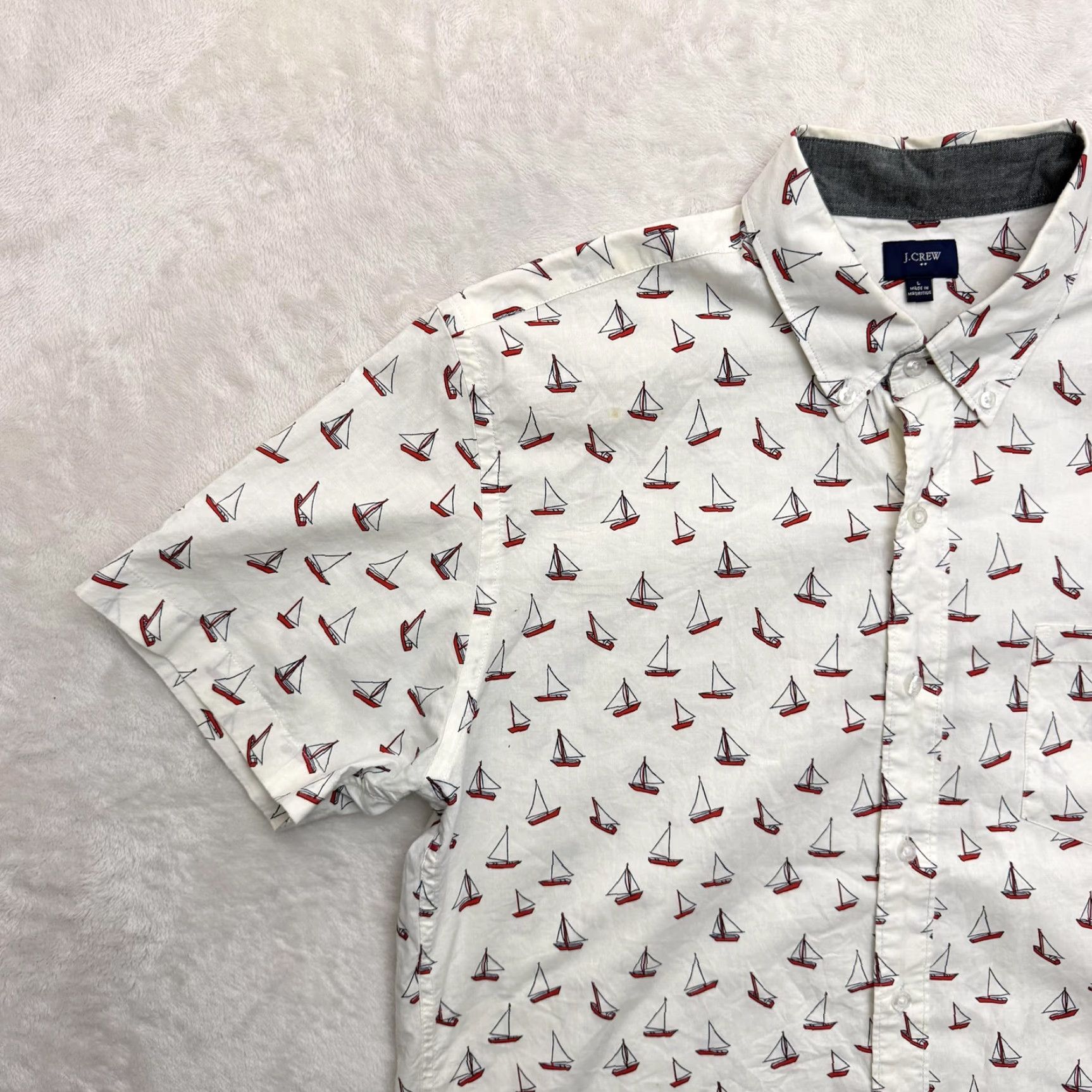J.Crew J.Crew Shirt Mens Large White Sailboat Print Button Down Beach Nautical AOP Size US L / EU 52-54 / 3 - 5 Thumbnail
