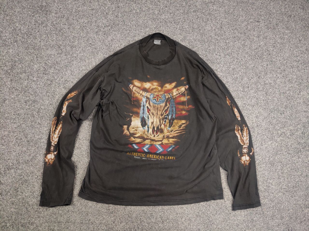 Vintage Vintage 90s Authentic American label skull horns long sleeve Size US L / EU 52-54 / 3 - 12 Thumbnail