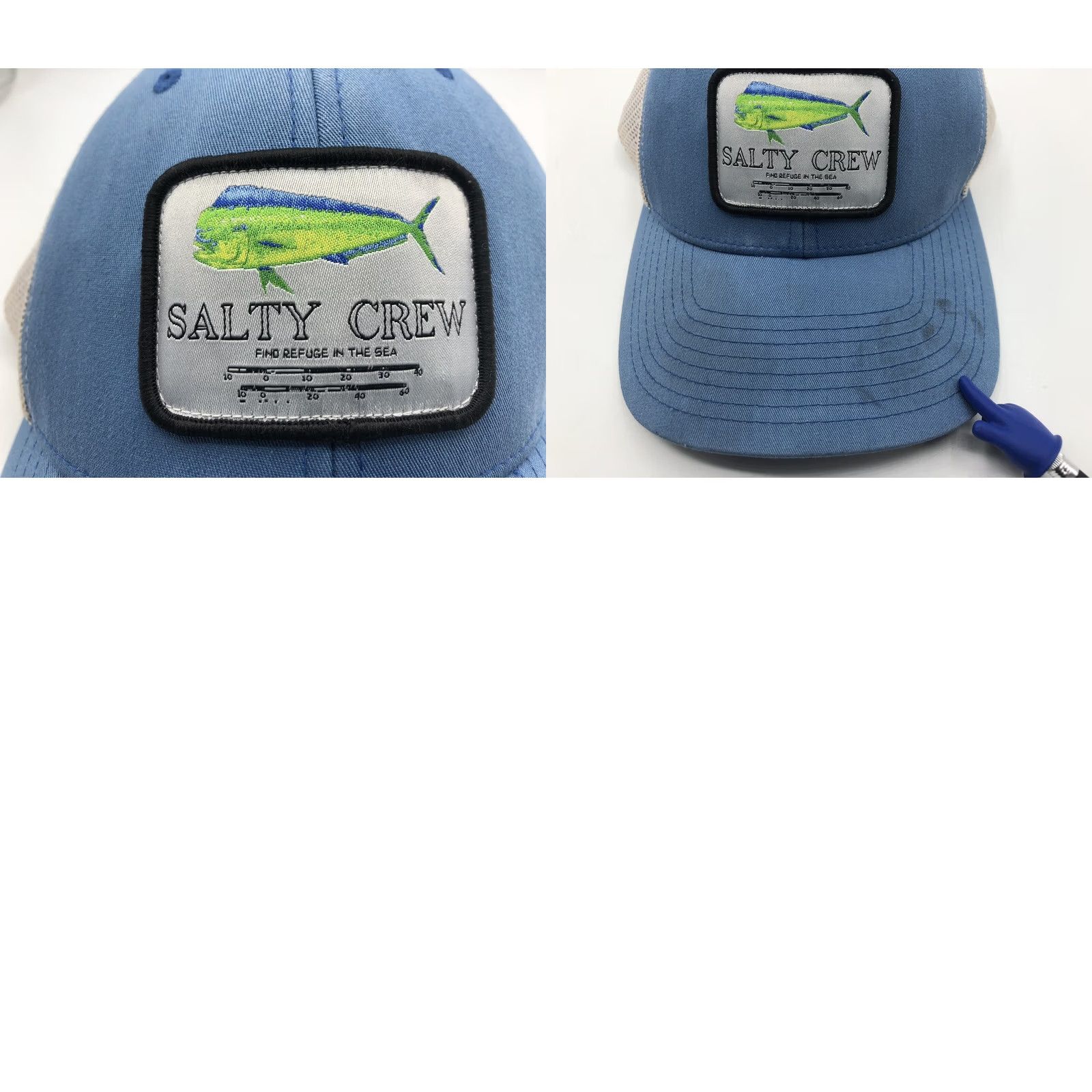Vintage Salty Crew Hat Blue Green Fish Classic Hat The Classics 65% Polyester 35% Cotton Baseball Cap Men One Size Blue Classic Mens Hat Size ONE SIZE - 8 Thumbnail