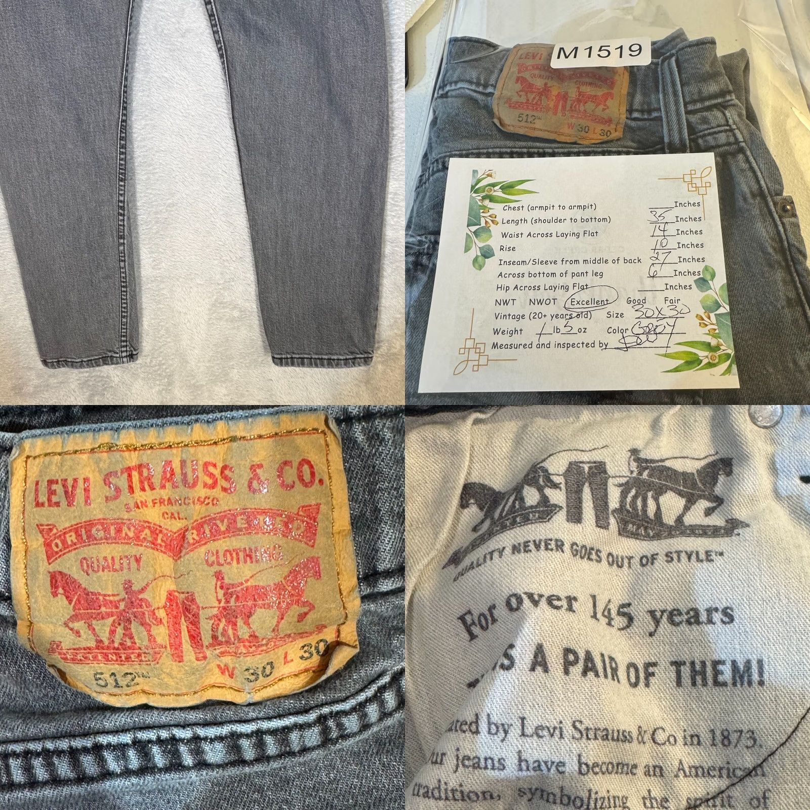 Levi's Levi’s 512 Jeans Slim Tapered Gray 30x30 Men’s Regular Denim Stretch Modern Outdoor 90s? No, 512 fits Mens Jeans Size US 30 / EU 46 - 8 Thumbnail