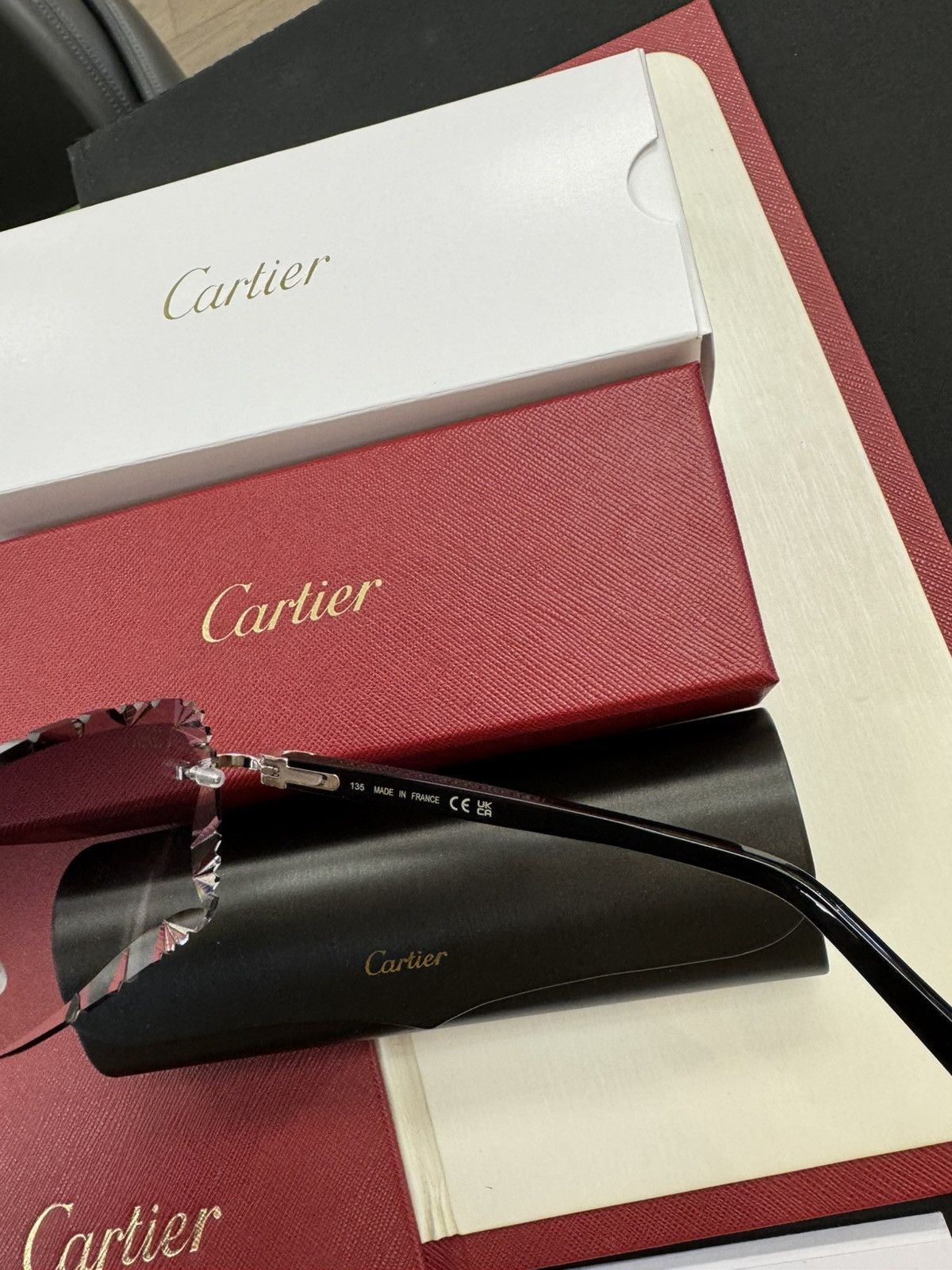 Cartier Cartier Black Acetate Glasses Platinum Rimless C Decor White Size ONE SIZE - 5 Thumbnail