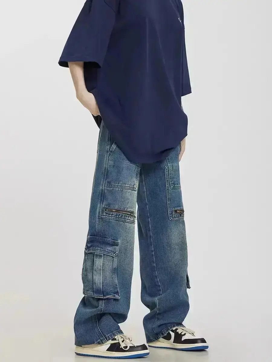 Japanese Brand Retro washed multi pocket straight leg jeans Size US 32 / EU 48 - 4 Thumbnail