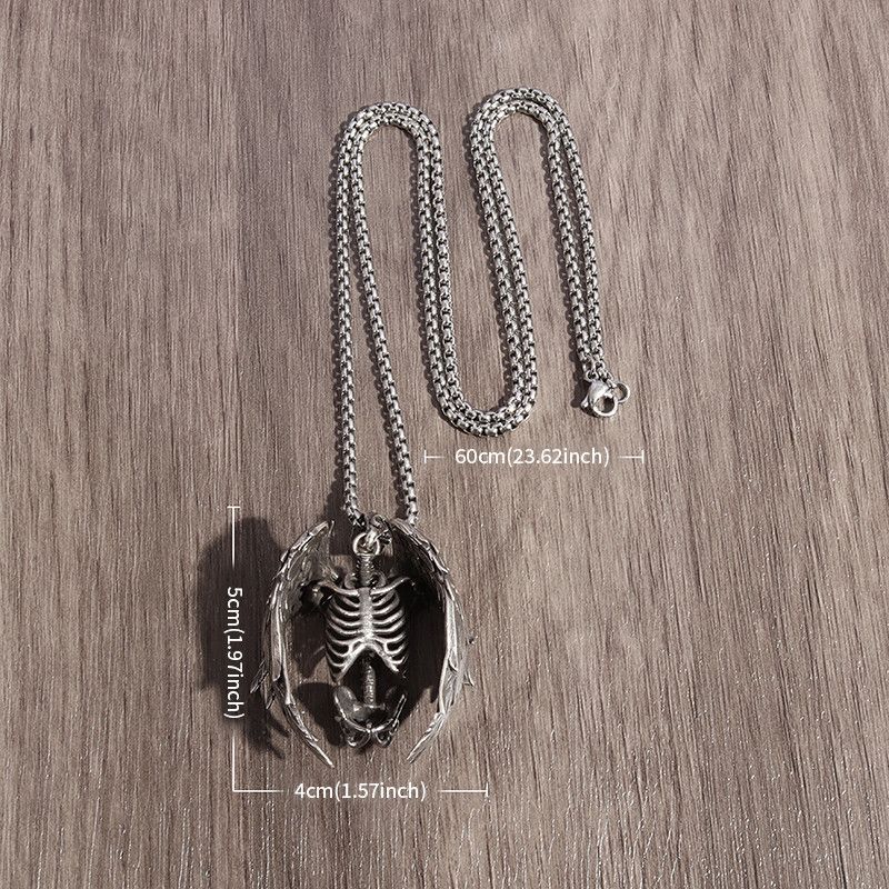 Jewelry Gothic Wing Pendant Half Body Skull Necklace Size ONE SIZE - 7 Thumbnail