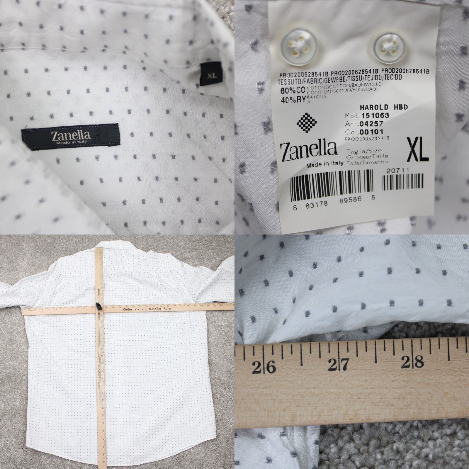 Zanella Zanella Shirt Mens XL White Geometric Seersucker Cotton/Rayon L/S Button-Up Shirt Men’s XL White Geometric Pattern Size US XL / EU 56 / 4 - 8 Thumbnail