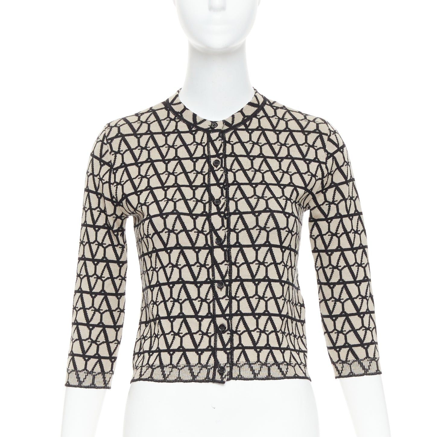 Valentino VALENTINO 2023 Toile Iconographe monogram beige black wool cropped cardigan S Size S / US 4 / IT 40 - 1 Thumbnail