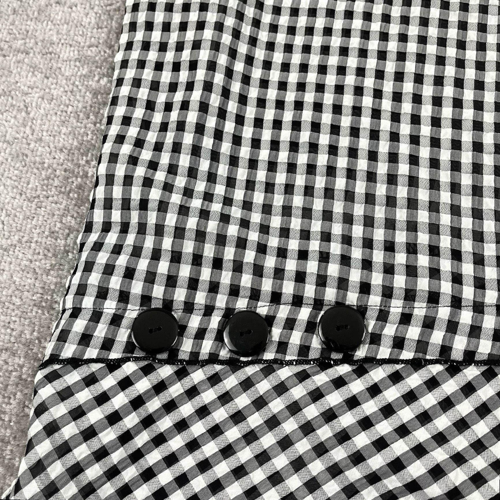 Vintage YUSHI Top Women XL Black White Plaid Asymmetric Slit Scoop Neck Blouse Sheer USA Size XL / US 12-14 / IT 48-50 - 7 Thumbnail