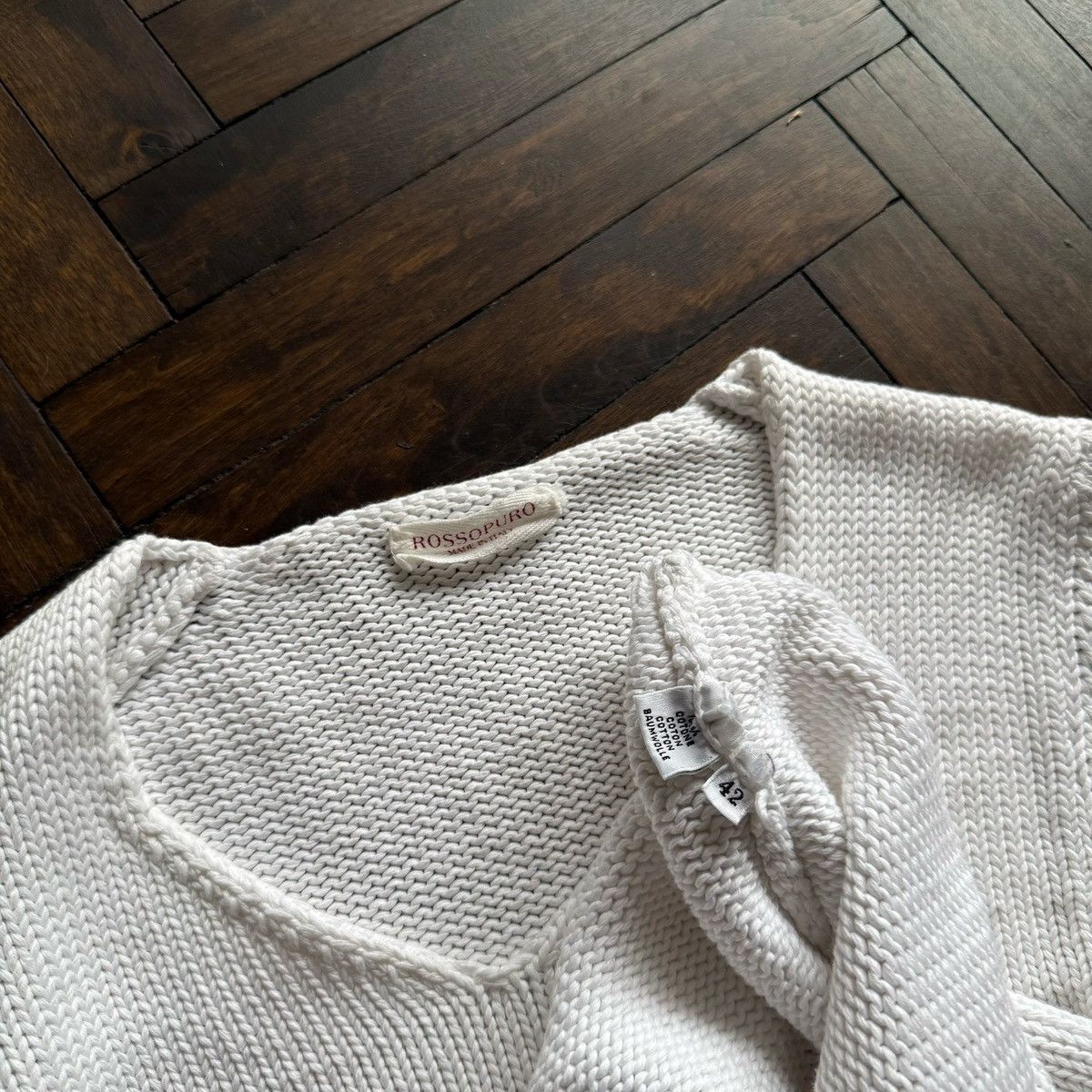 Other Rossopuro Womens White Long Sleeve Knit V-Neck Sweater Italy Size S / US 4 / IT 40 - 5 Thumbnail