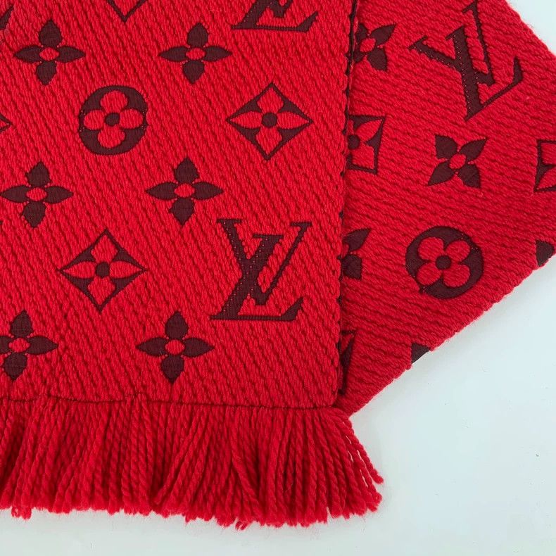 Louis Vuitton Louis Vuitton Red logo jacquard printed wool tassel scarf Size ONE SIZE - 5 Thumbnail