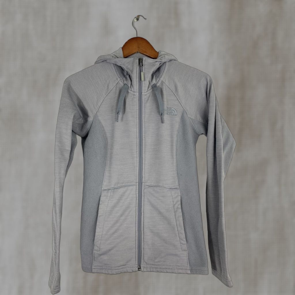 The North Face The North Face Hoodie Womens Small Gray Striped Full Zip Hooded Lightweight Pockets Activewear 100% Polyester** Size S / US 4 / IT 40 - 1 Thumbnail