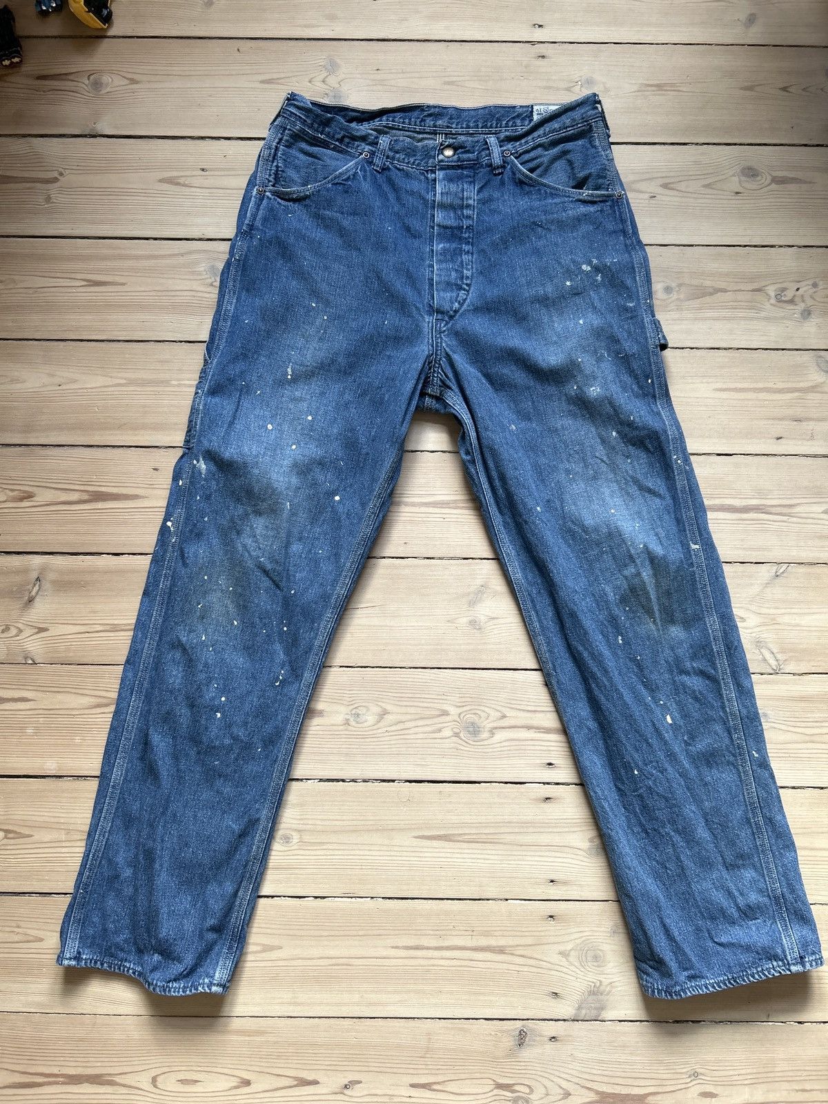 image of Orslow Denim Painter Pants Used Wash Paint Splatter in Blue, Men's (Size 32)