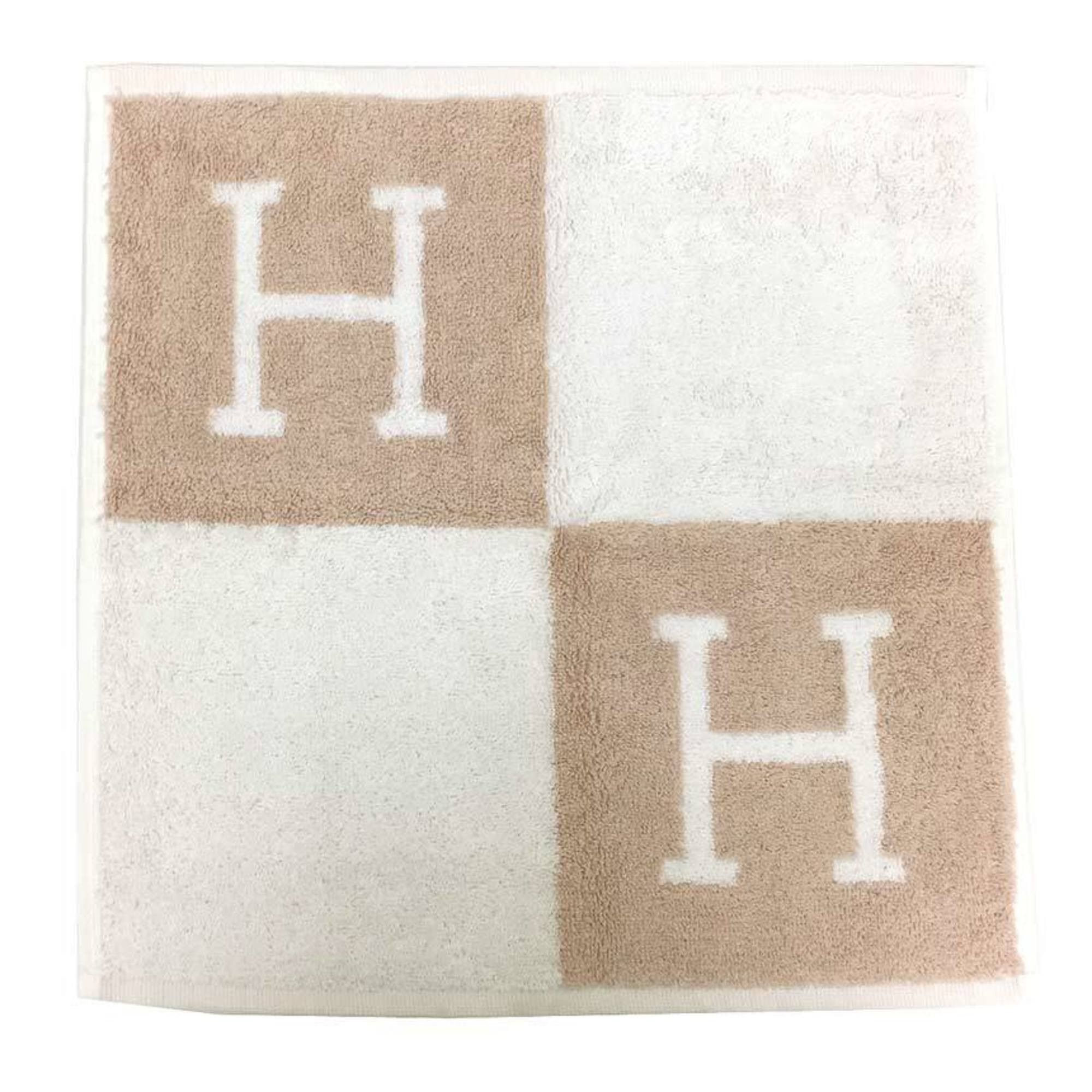 image of Hermes Hand Towel Avalon 102192M 01 Carre Avalon Eponce Handkerchief 100% Cotton Noisette Beige H i