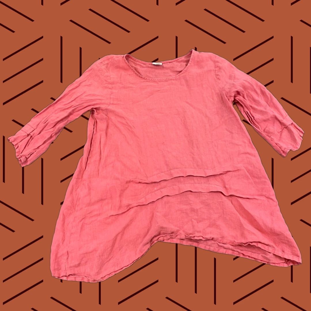 Pinko Et Lois Top Women Pink Blouse Shirt 3/4 Sleeve Linen Shirt Casual Women Small Pink 100% Linen Lagenlook Blouse Shirt Casual Size S / US 4 / IT 40 - 1 Thumbnail