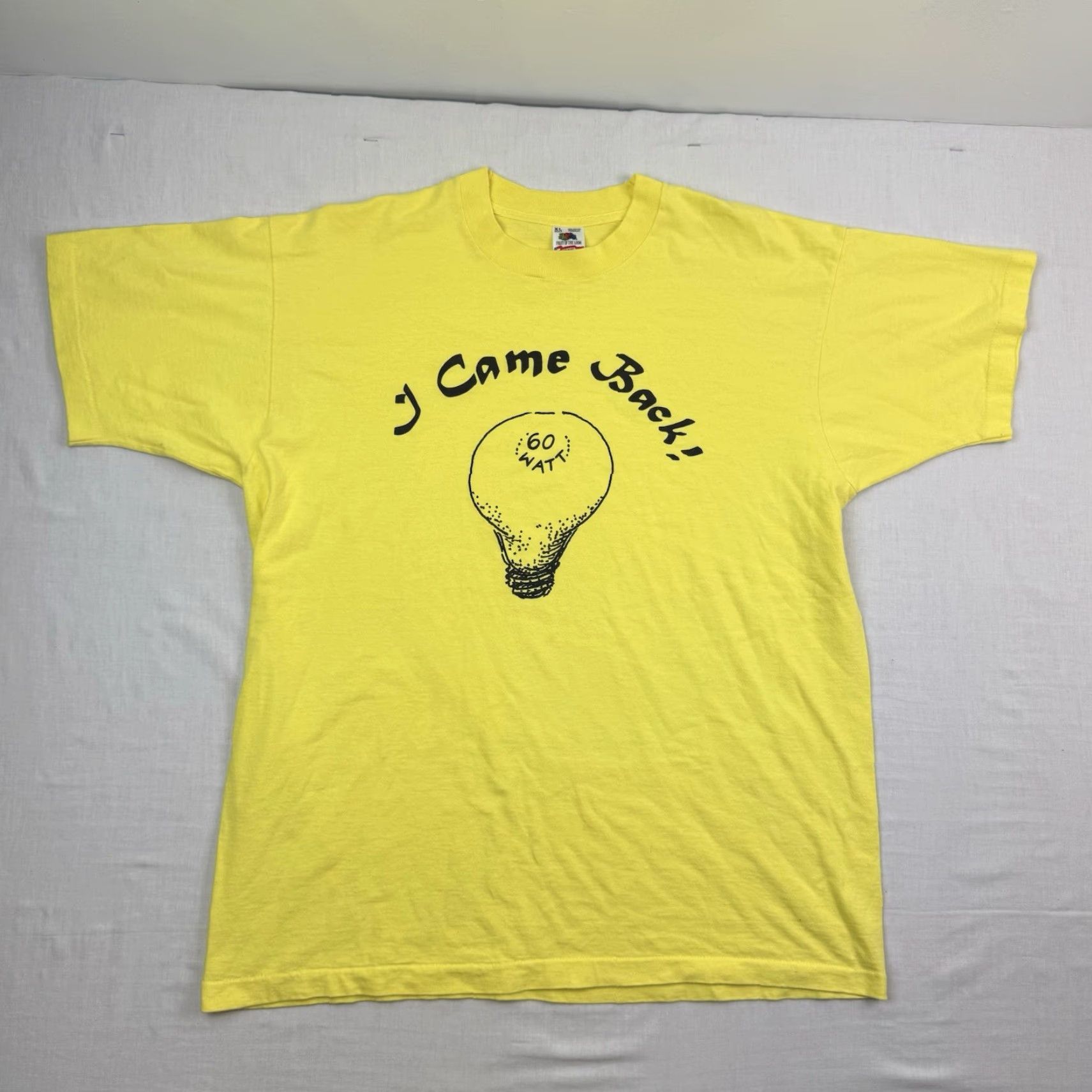 Fruit Of The Loom VINTAGE Fruit of the Loom T-Shirt Men XL Yellow 90s Religion I Came Back 60 Watt Light Bulb Crew Neck Short Sleeve Size US XL / EU 56 / 4 - 2 Thumbnail