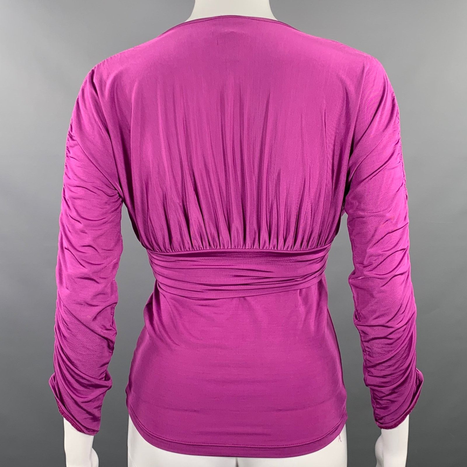 Just Cavalli Size 4 Pink Viscose Blend Ruched 3/4 Sleeves Casual Top Size S / US 4 / IT 40 - 4 Thumbnail