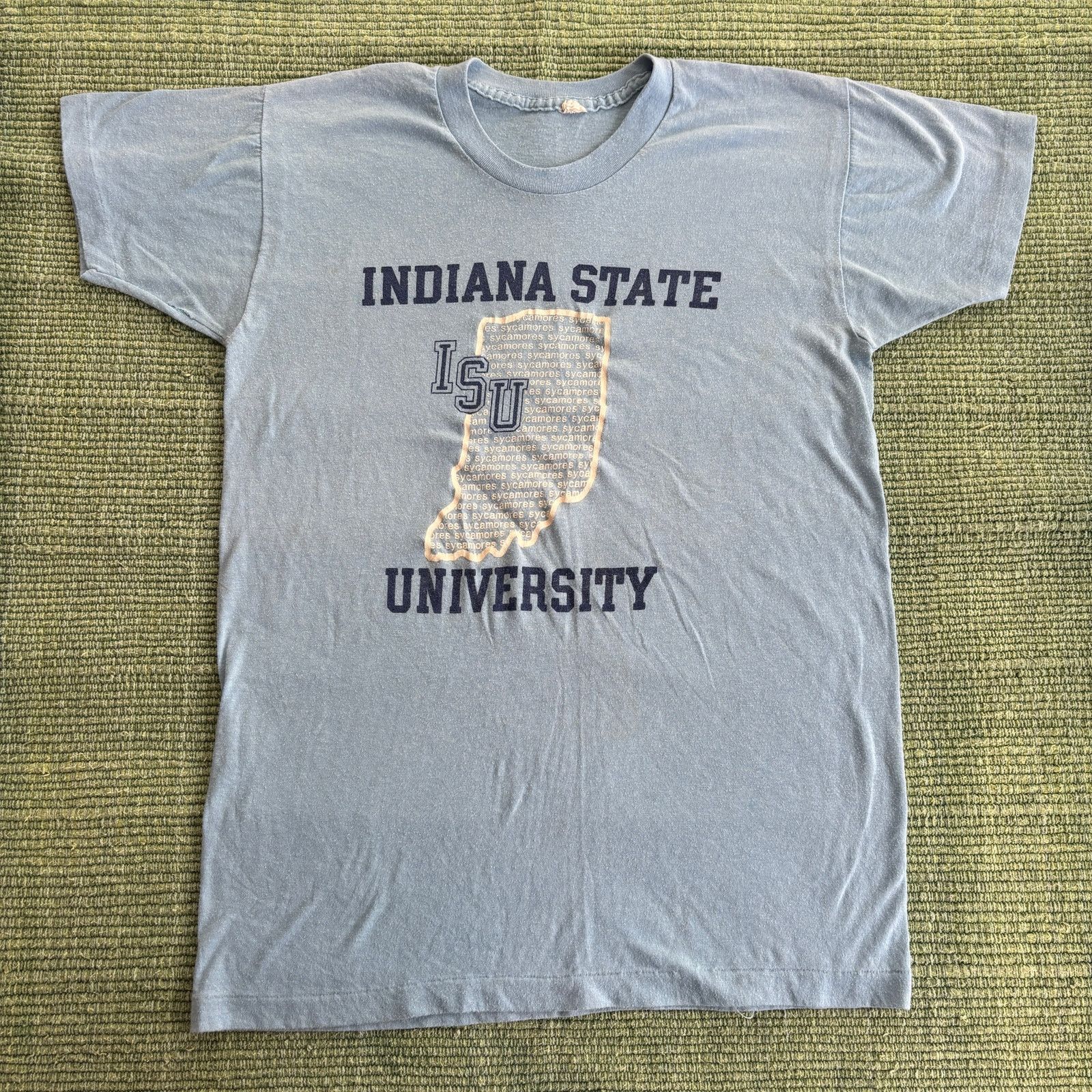 Vintage 70s Indiana State University Single Stitched Blue Tee Shirt Size US M / EU 48-50 / 2 - 2 Thumbnail