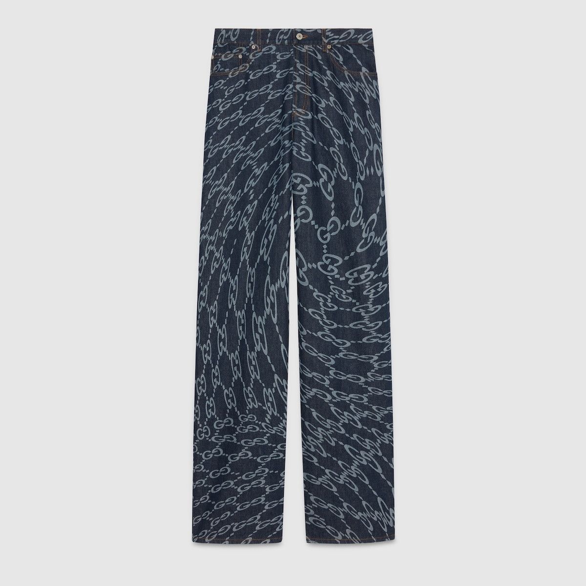 Gucci o1s1wg110125 Wavy GG Laser Print Denim Pant in Dark Blue Size US 34 / EU 50 - 1 Thumbnail