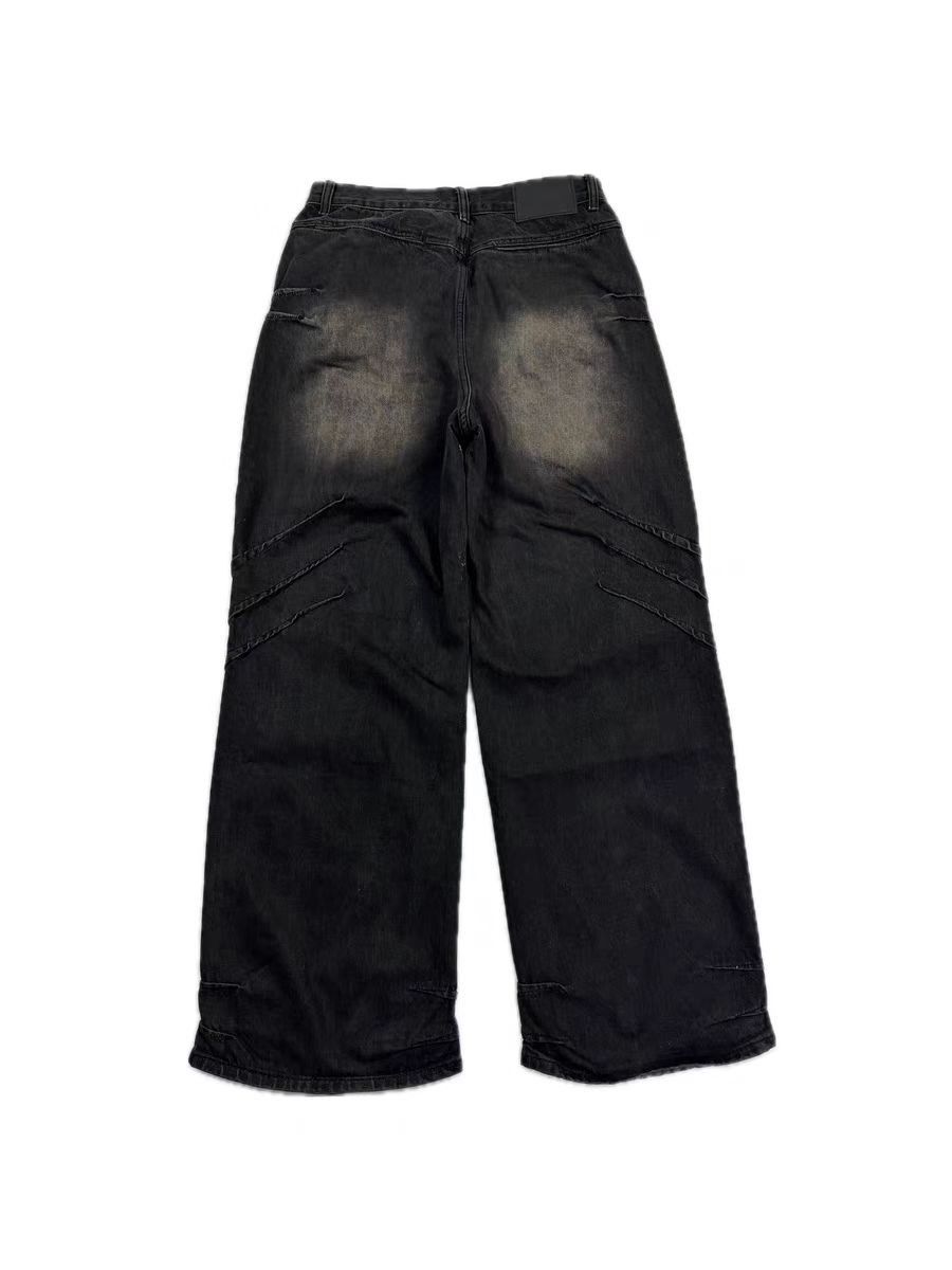 Designer Washed and Aged Frayed Print Street Y2K Jeans Size US 32 / EU 48 - 4 Thumbnail