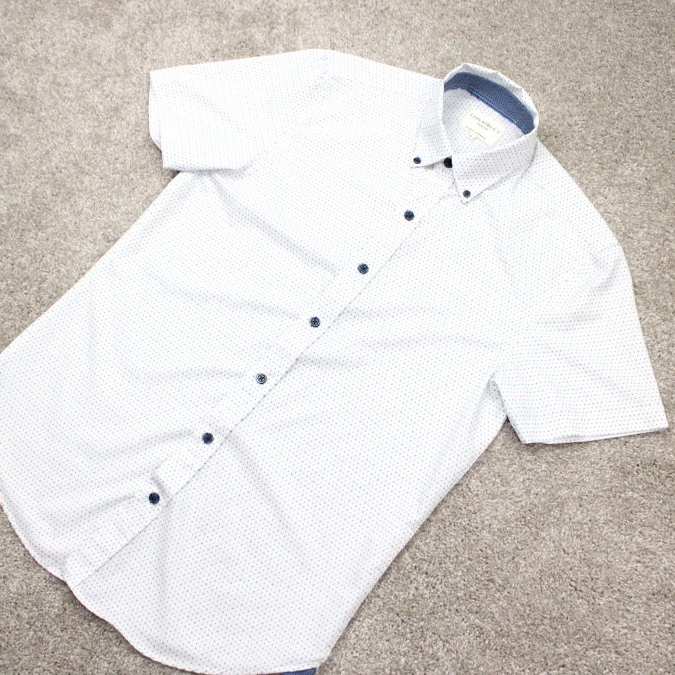 Vintage Construct Shirt Mens Small White/Blue Geometric Slim Fit 4 Way Stretch S/S Size US S / EU 44-46 / 1 - 3 Thumbnail