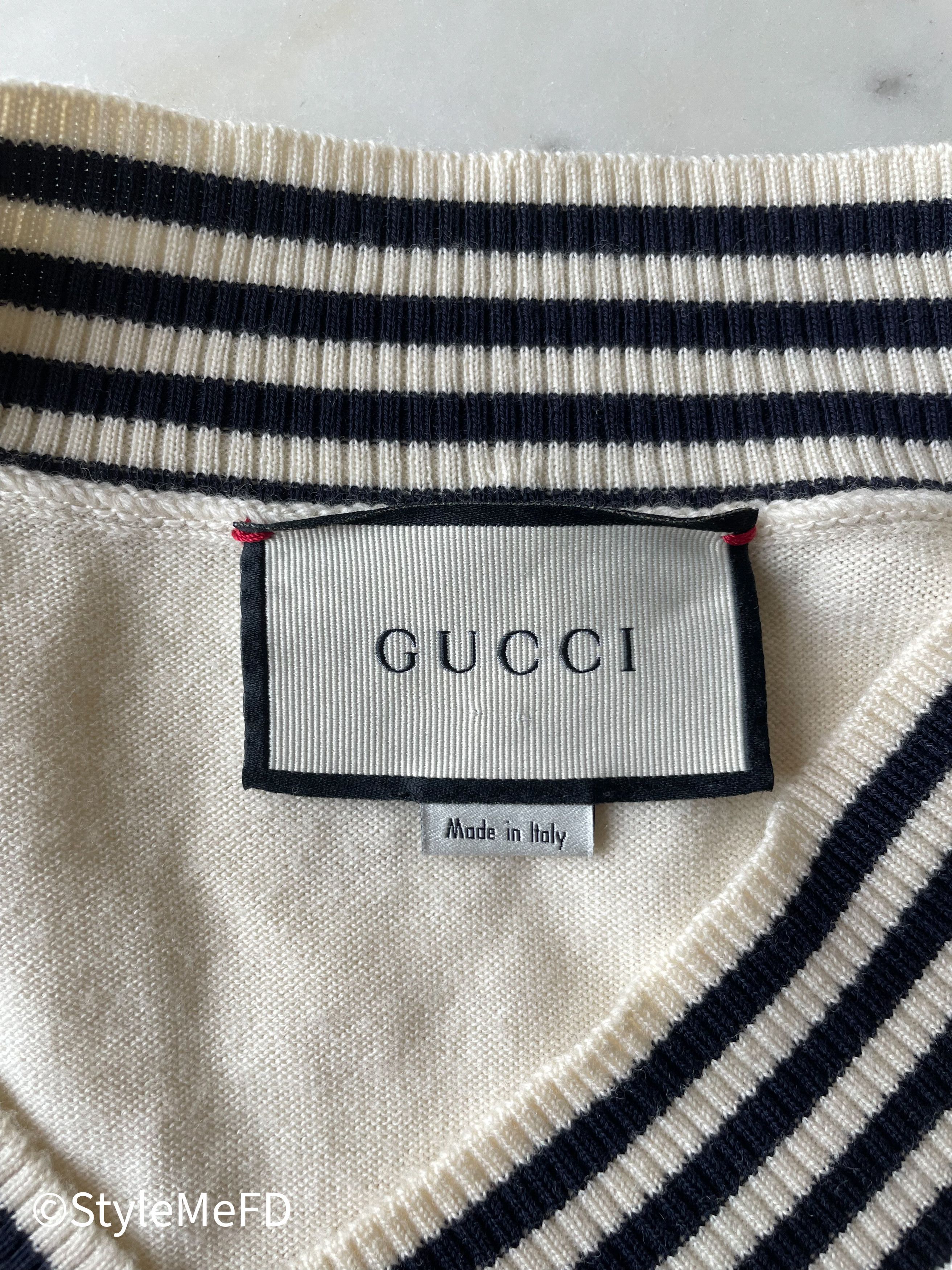 Gucci Gucci V Neck Pullover in Off-White w Blue & Bee Detailing Size US XL / EU 56 / 4 - 8 Thumbnail